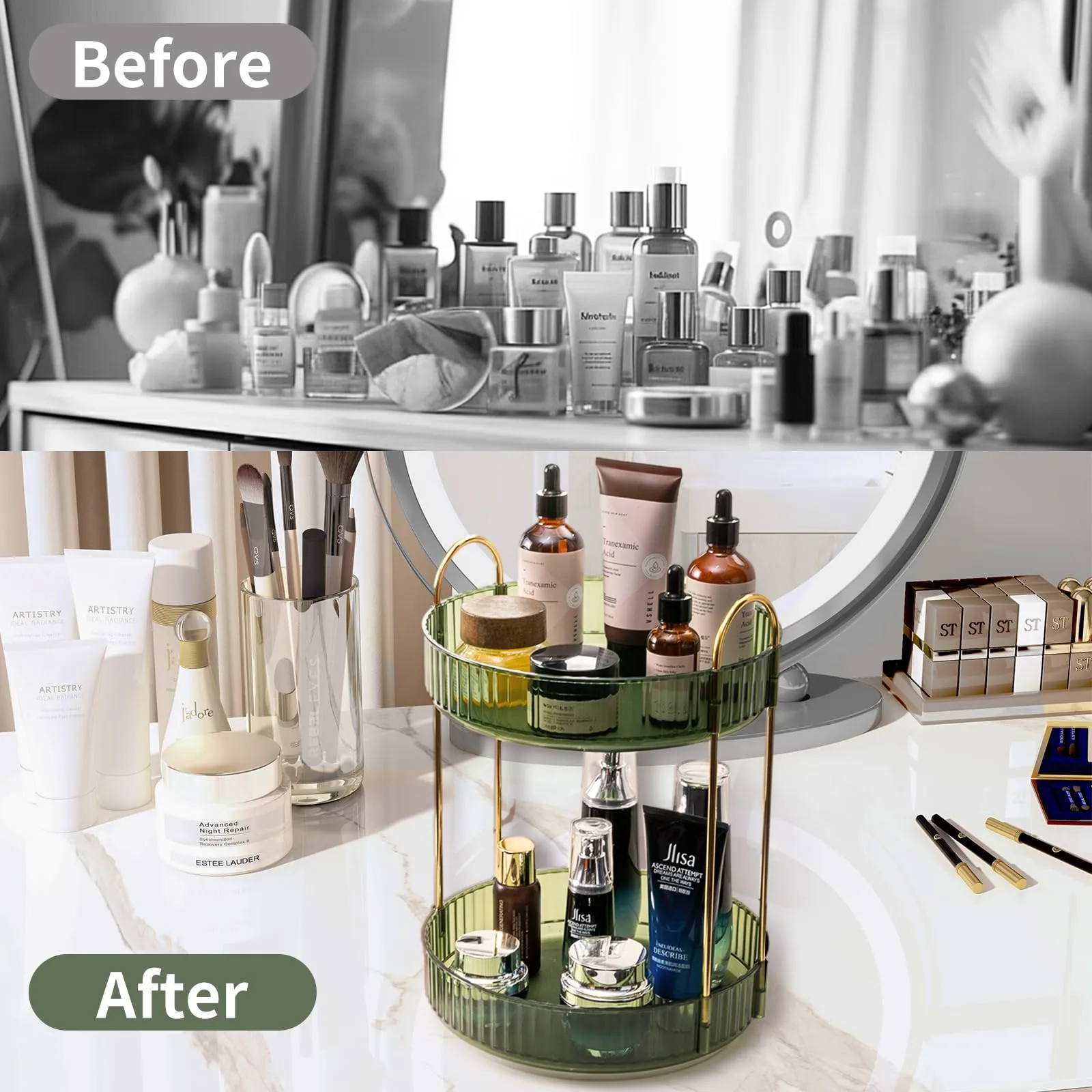 Asayuee 360 Rotating Makeup Organizer for Vanity unboxing