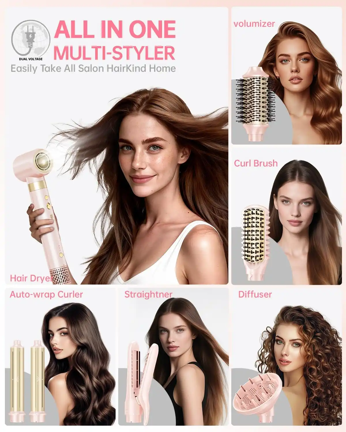 Hair Dryer Brush 8-in-1 Dual Voltage Hot Air Styler texture