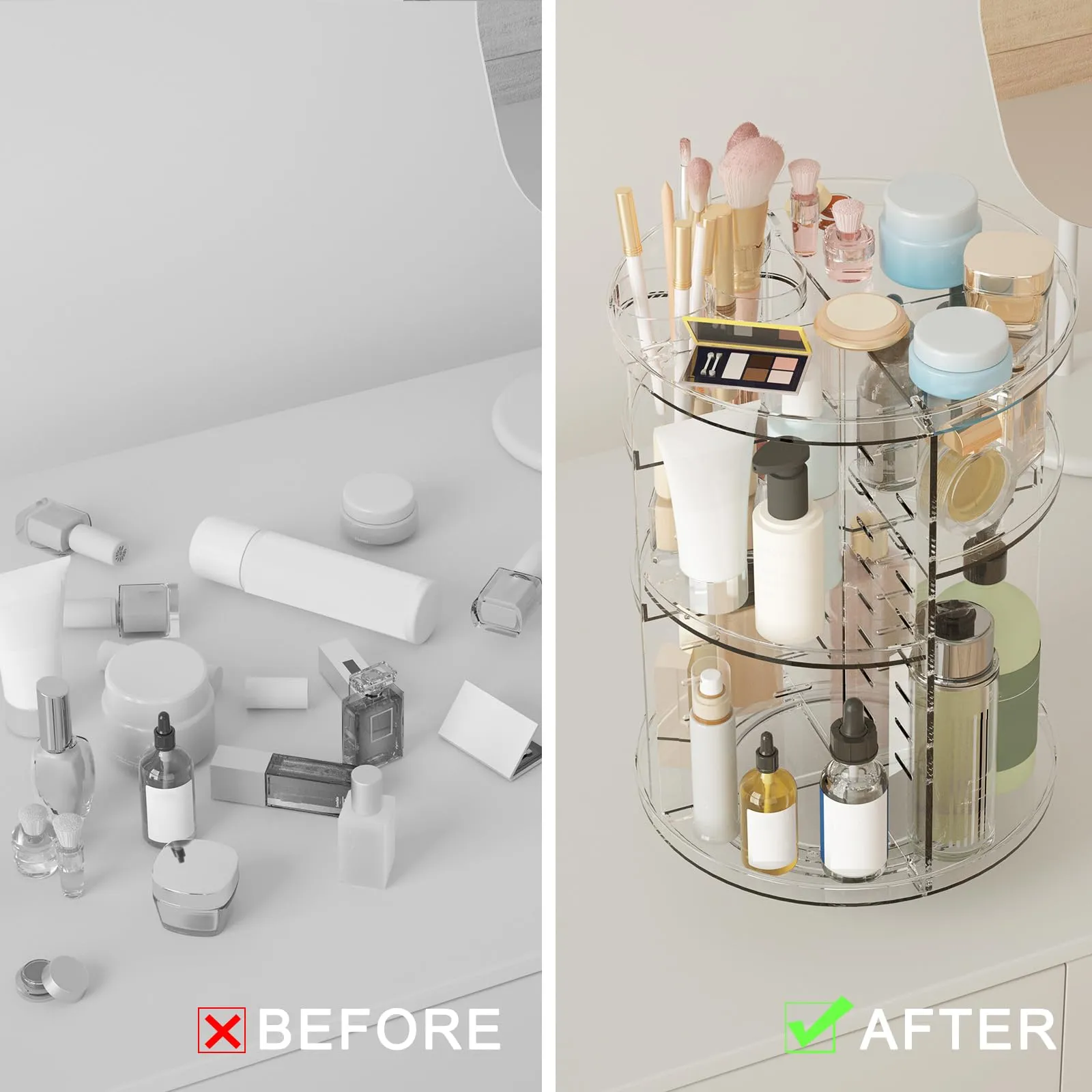 Rotating Makeup Organizer, DIY 8 Adjustable Layers features