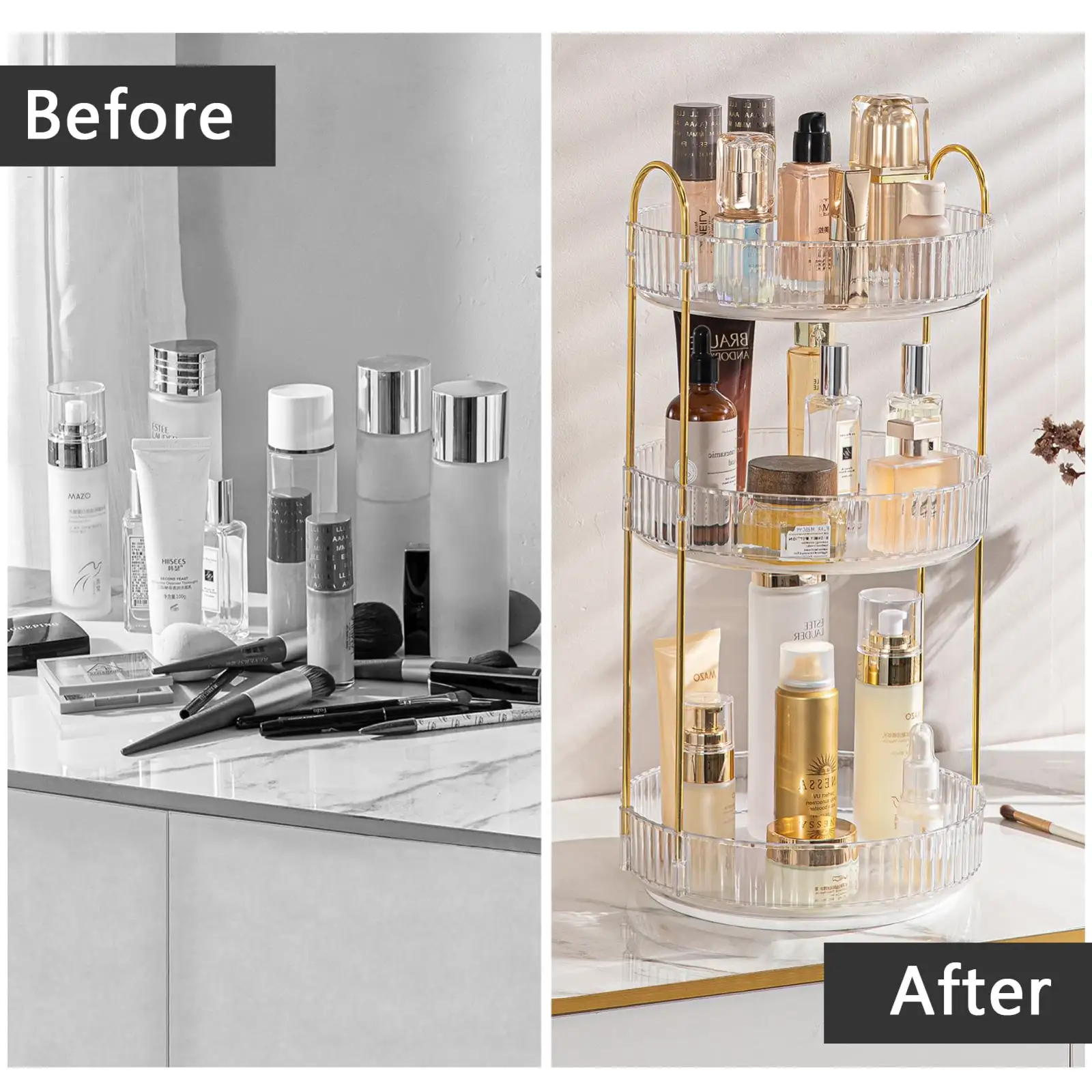 shuang qing Rotating Makeup Organizer for Vanity features