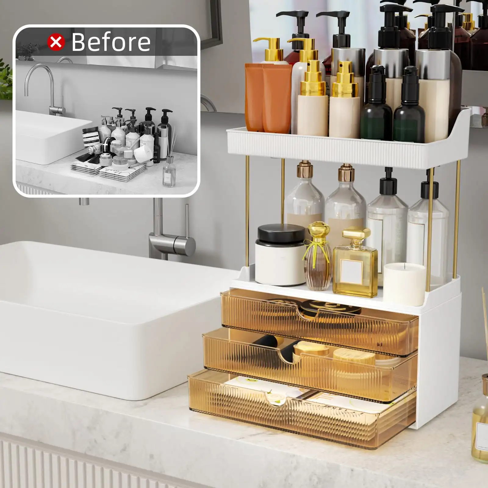 StorBin 3 Large Drawers Makeup Organizer features