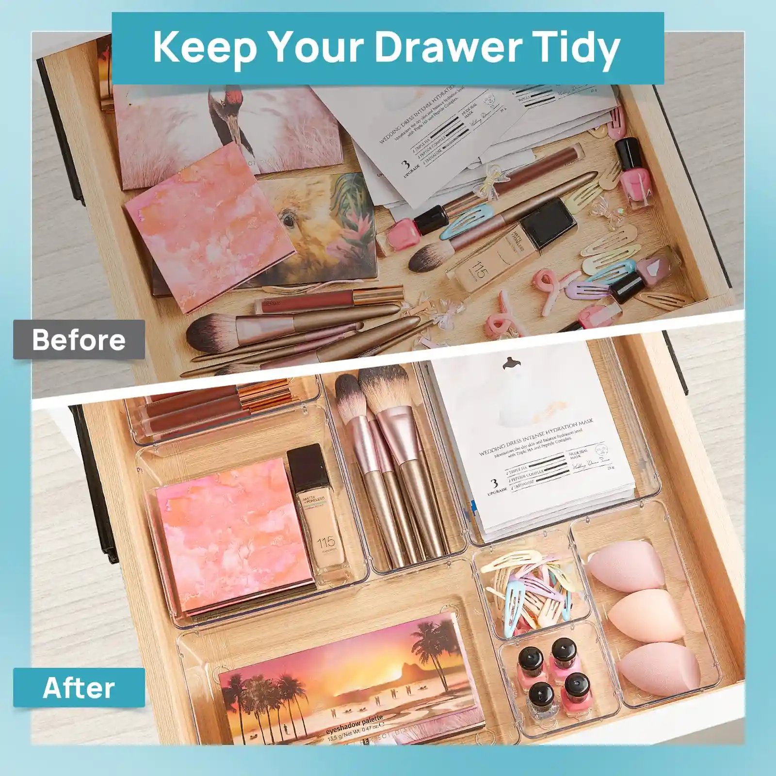 Vtopmart 25 PCS Clear Plastic Drawer Organizers packaging