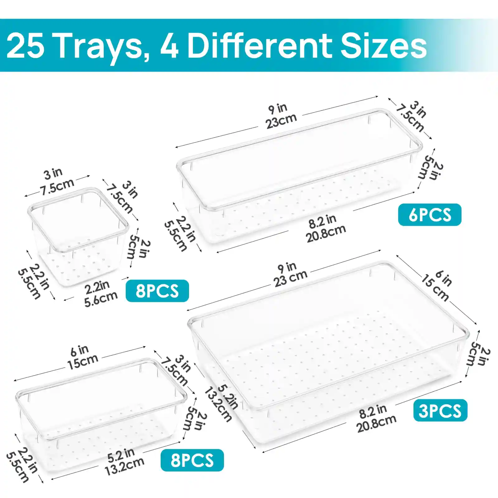 Vtopmart 25 PCS Clear Plastic Drawer Organizers texture