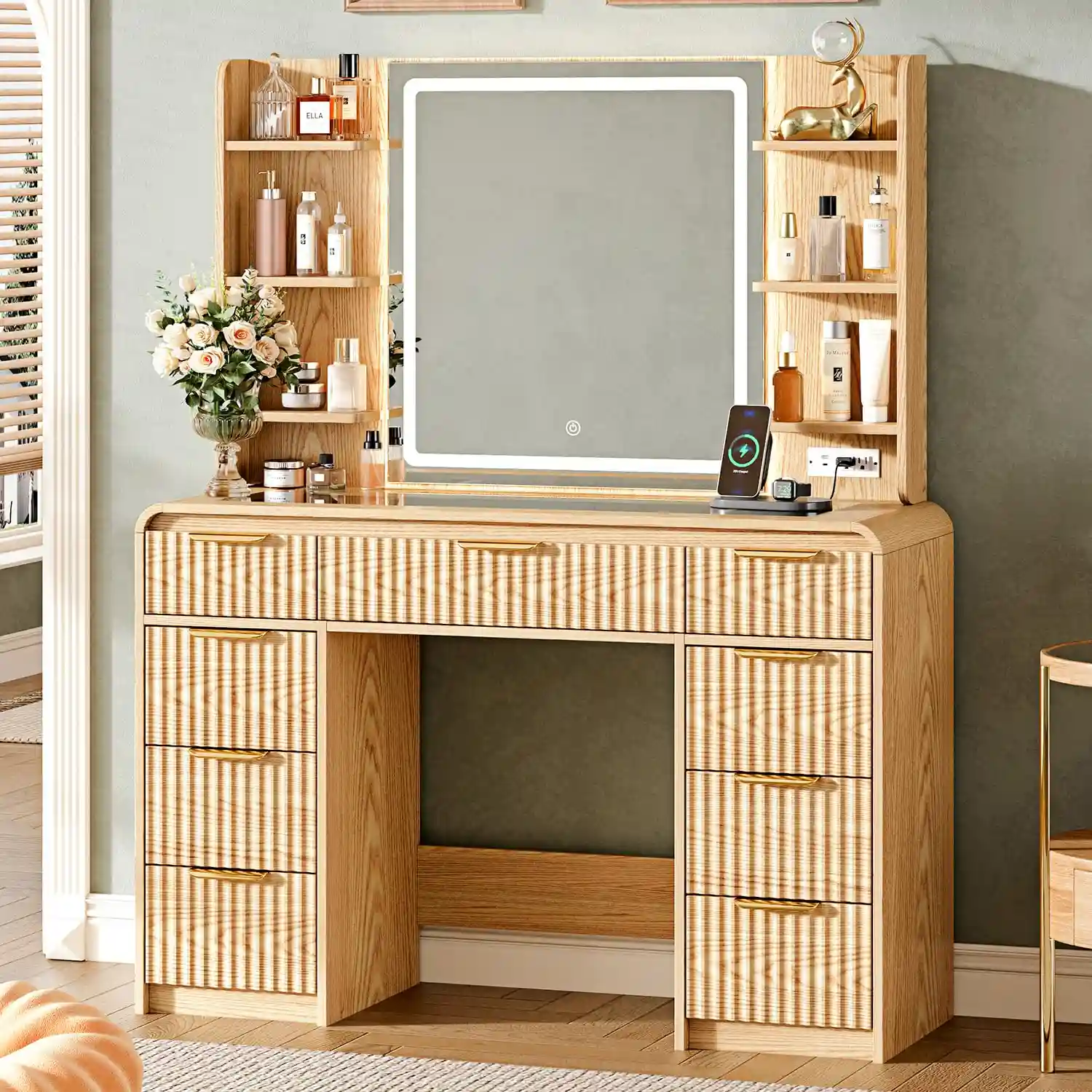 43″ Makeup Vanity Desk with Mirror and Lights&Power Outl benefits