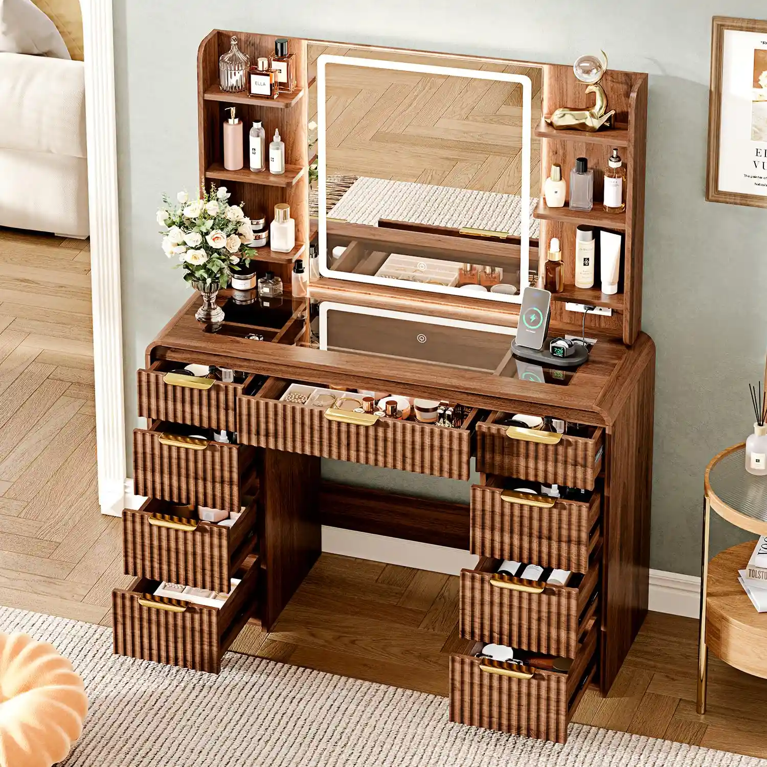 43″ Makeup Vanity Desk with Mirror and Lights&Power Outl showcase