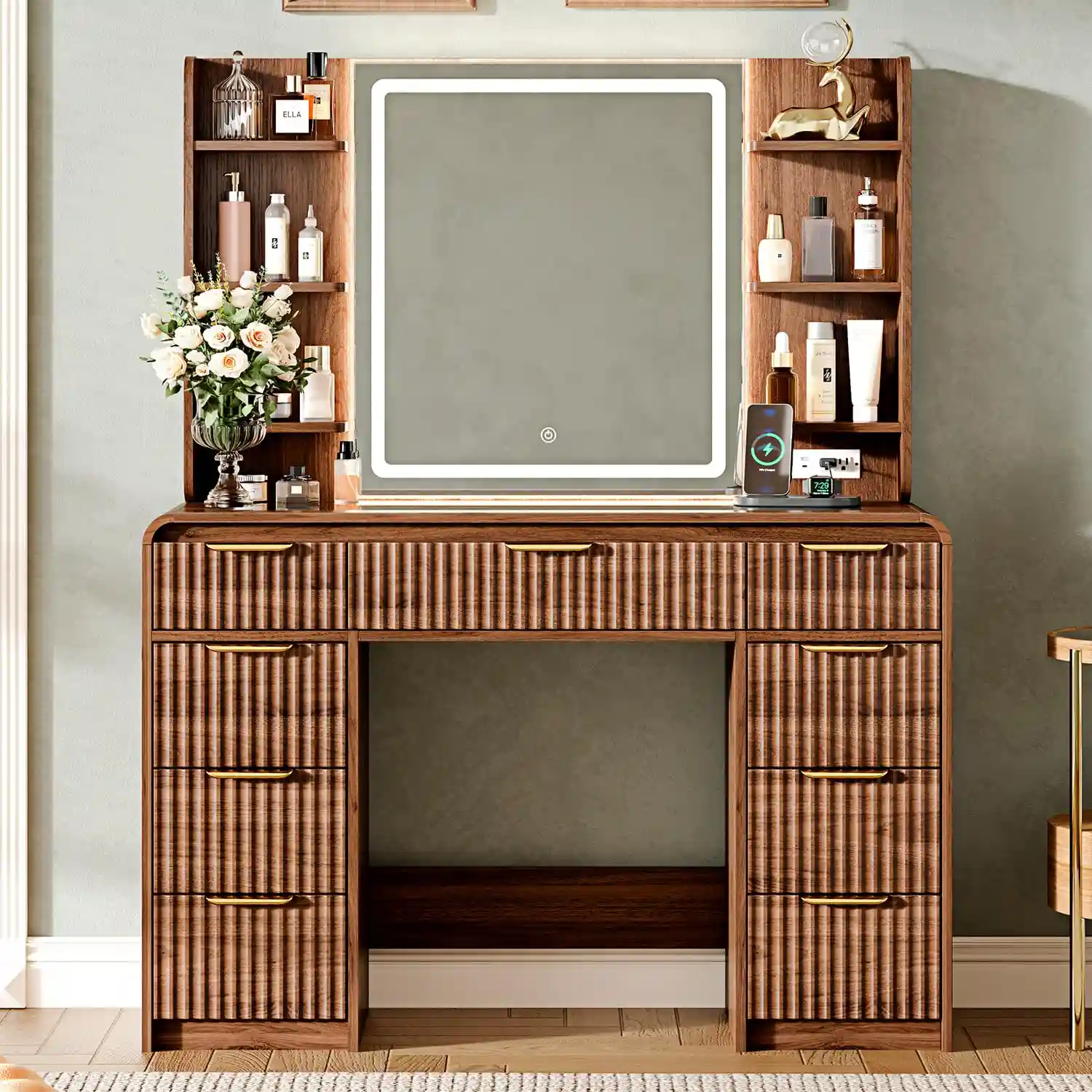43″ Makeup Vanity Desk with Mirror and Lights&Power Outl usage