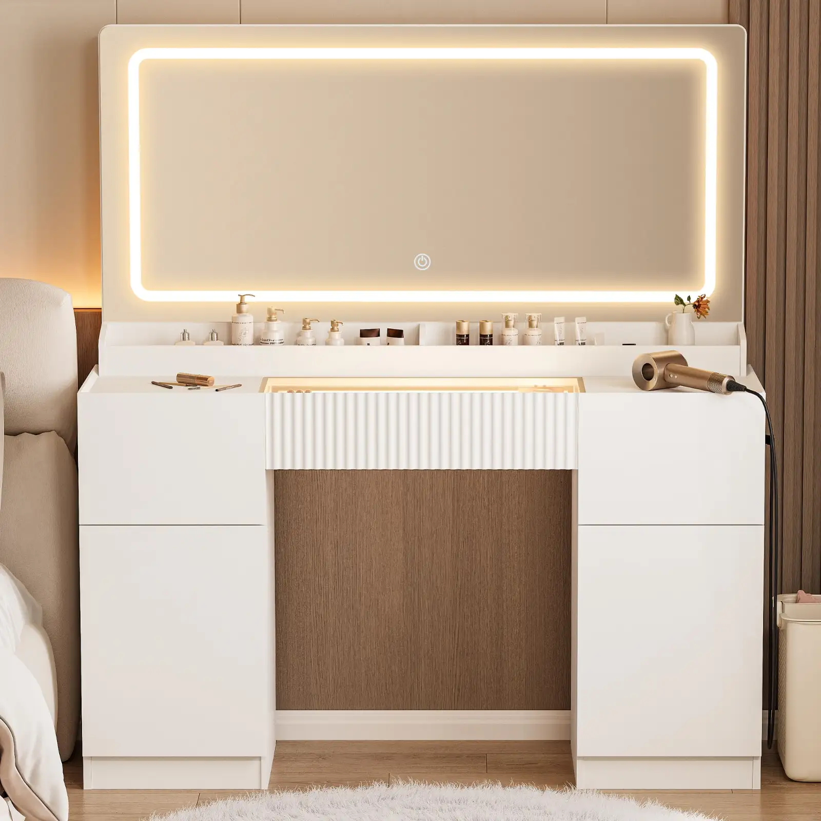 44″ Vanity Desk with Large Mirror and Lights, review