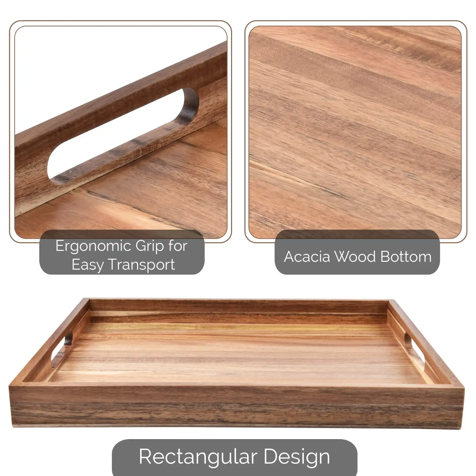 Acacia Wood Serving Tray with Handles (17 Inches) packaging