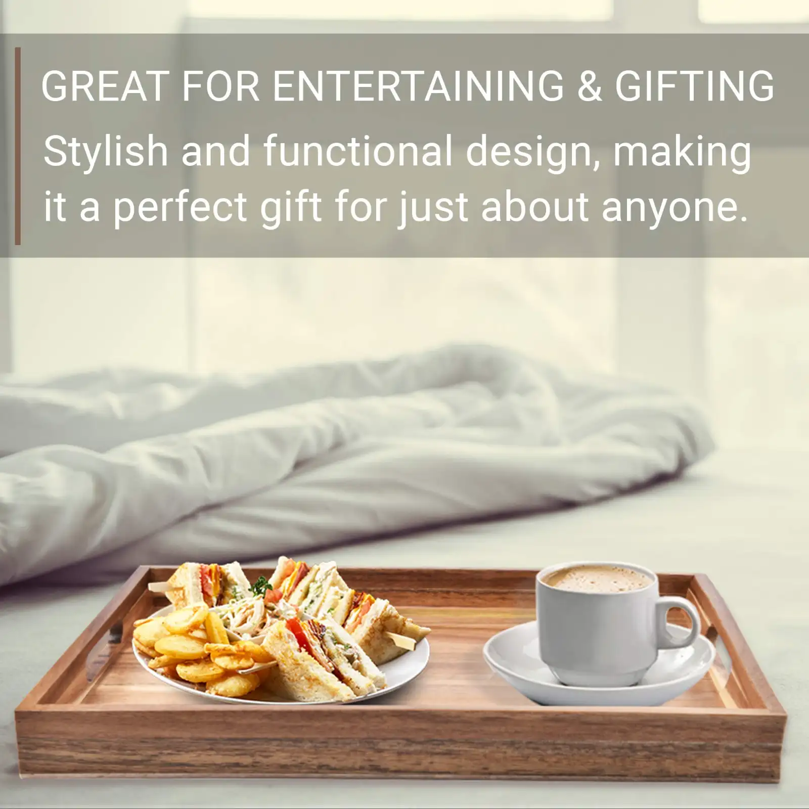 Acacia Wood Serving Tray with Handles (17 Inches) unboxing