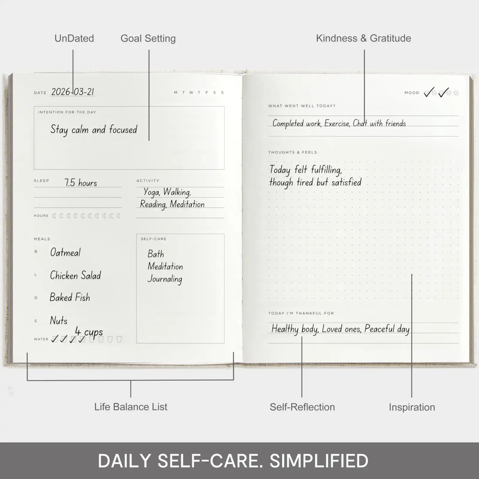 And Per Se Wellness Journal, Self Care & Daily Journal features