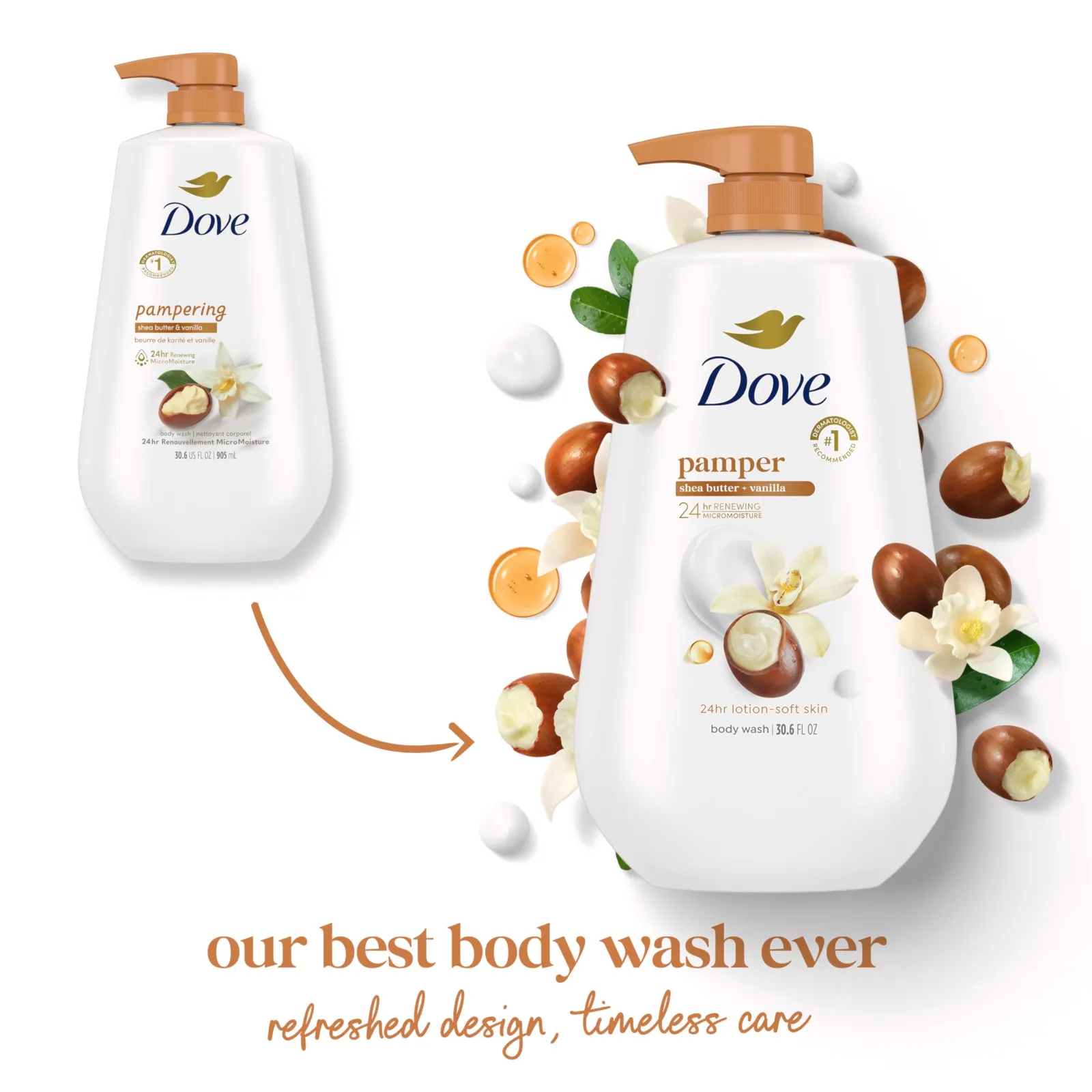 Dove Body Wash with Pump Pamper Shea Butter features