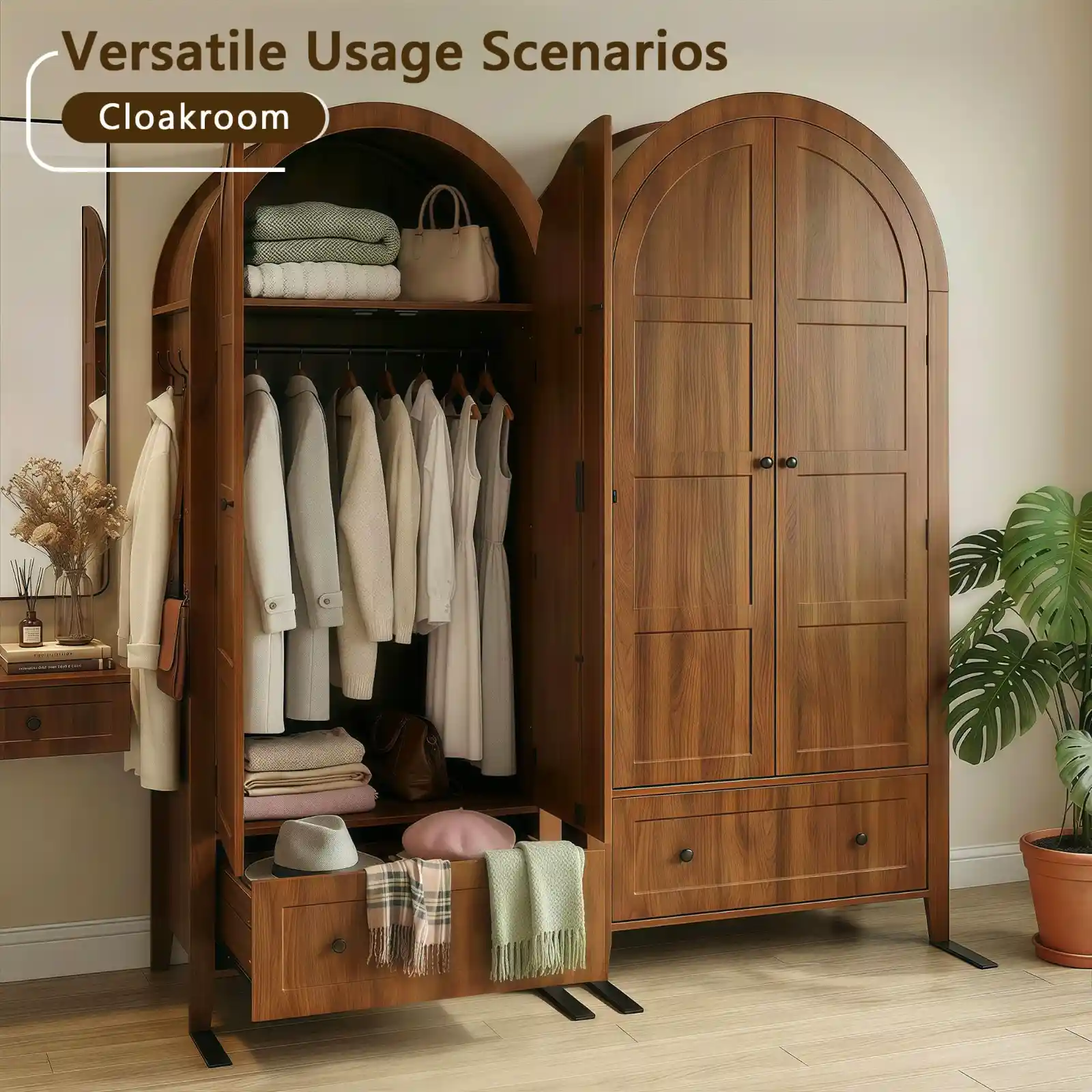 Einhomn Armoire Wardrobe Closet with Drawer & 2 Arched Doors results
