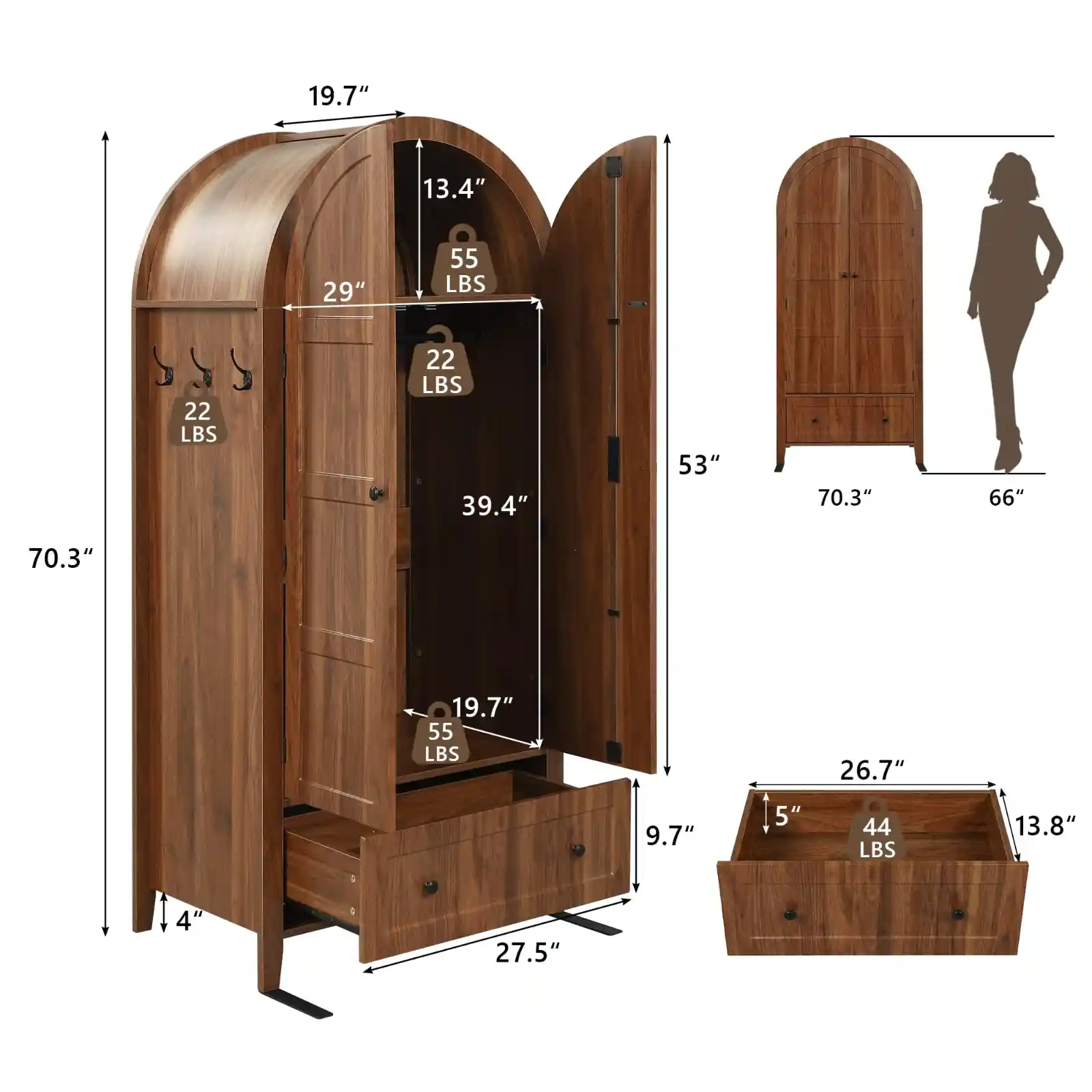 Einhomn Armoire Wardrobe Closet with Drawer & 2 Arched Doors unboxing