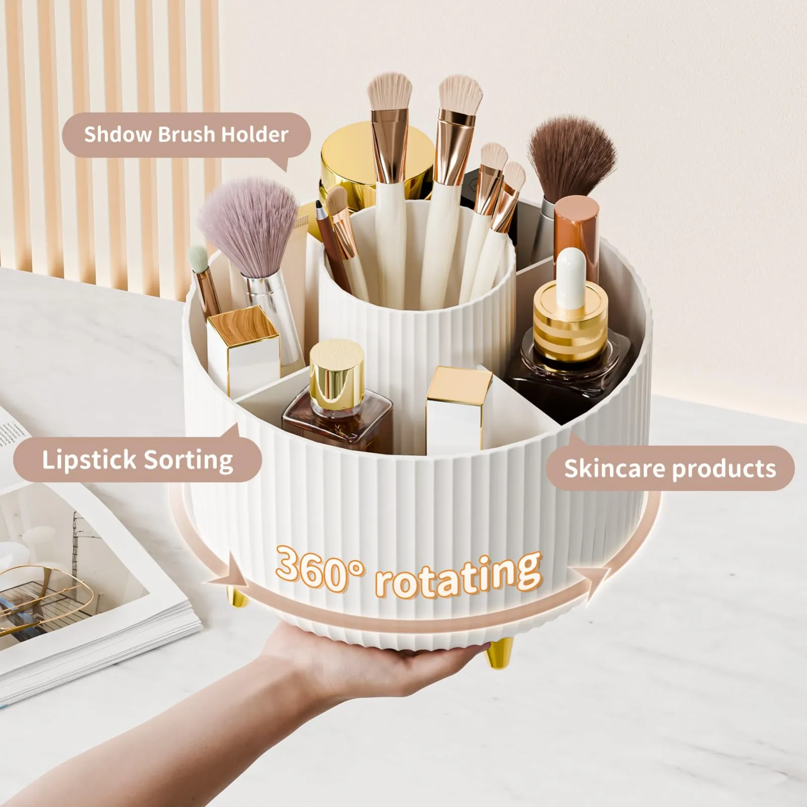 Fanado 360° Rotate Makeup Brush Holder Organizer showcase