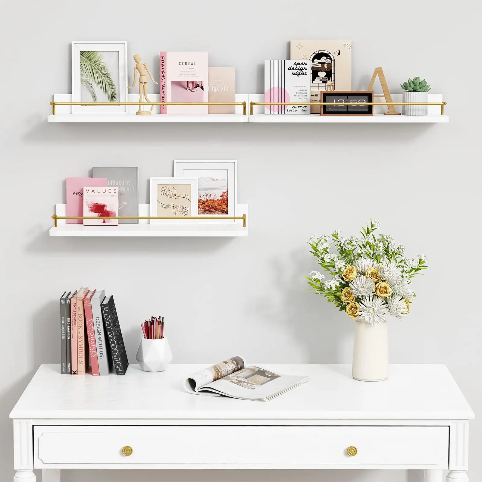 Forbena Gold Floating Shelves for Wall Decor Set of 3 detail