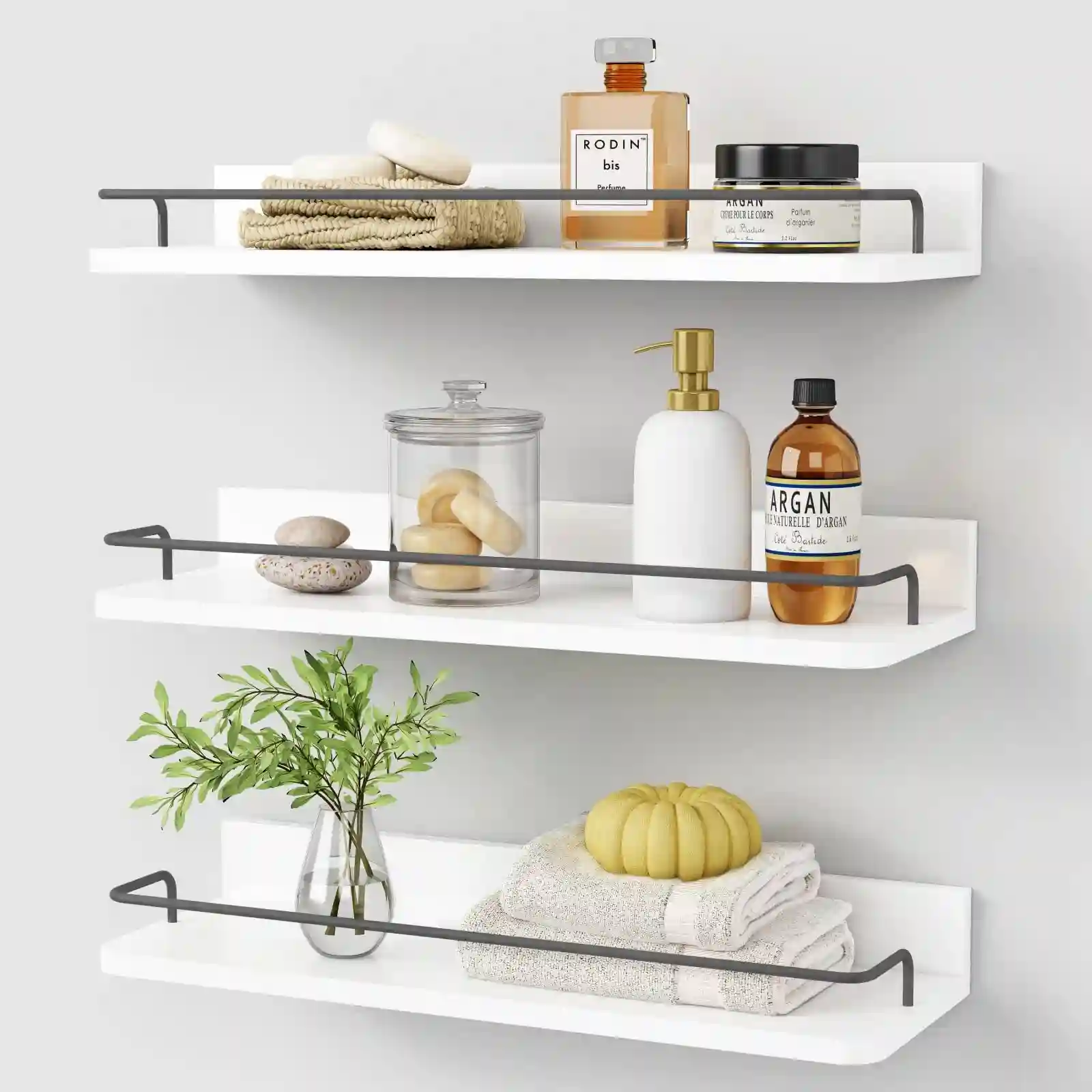 Forbena Gold Floating Shelves for Wall Decor Set of 3 features
