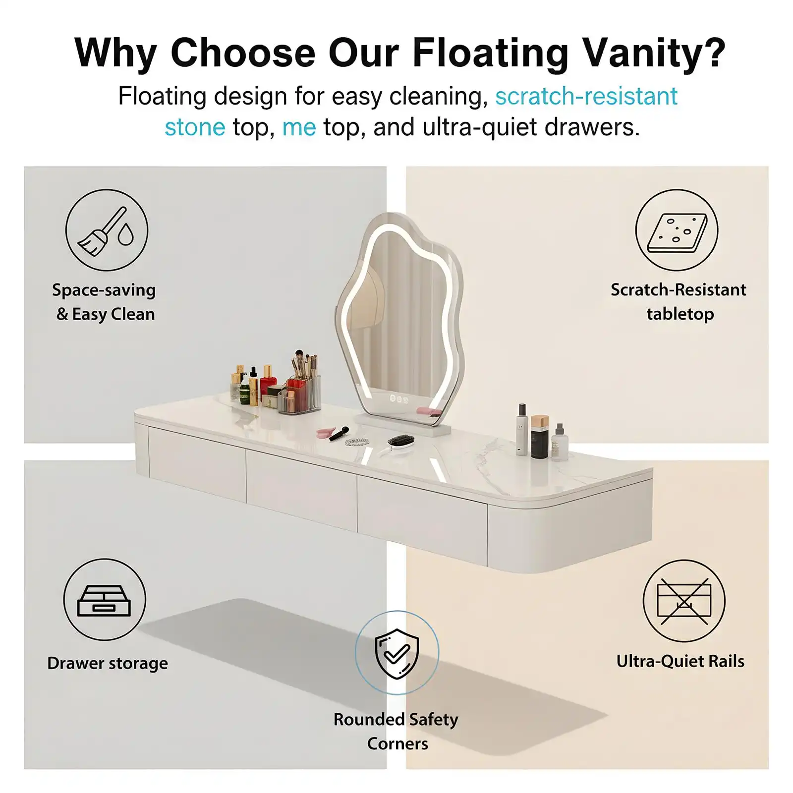Fully Assembled Floating Makeup Vanity Desk results