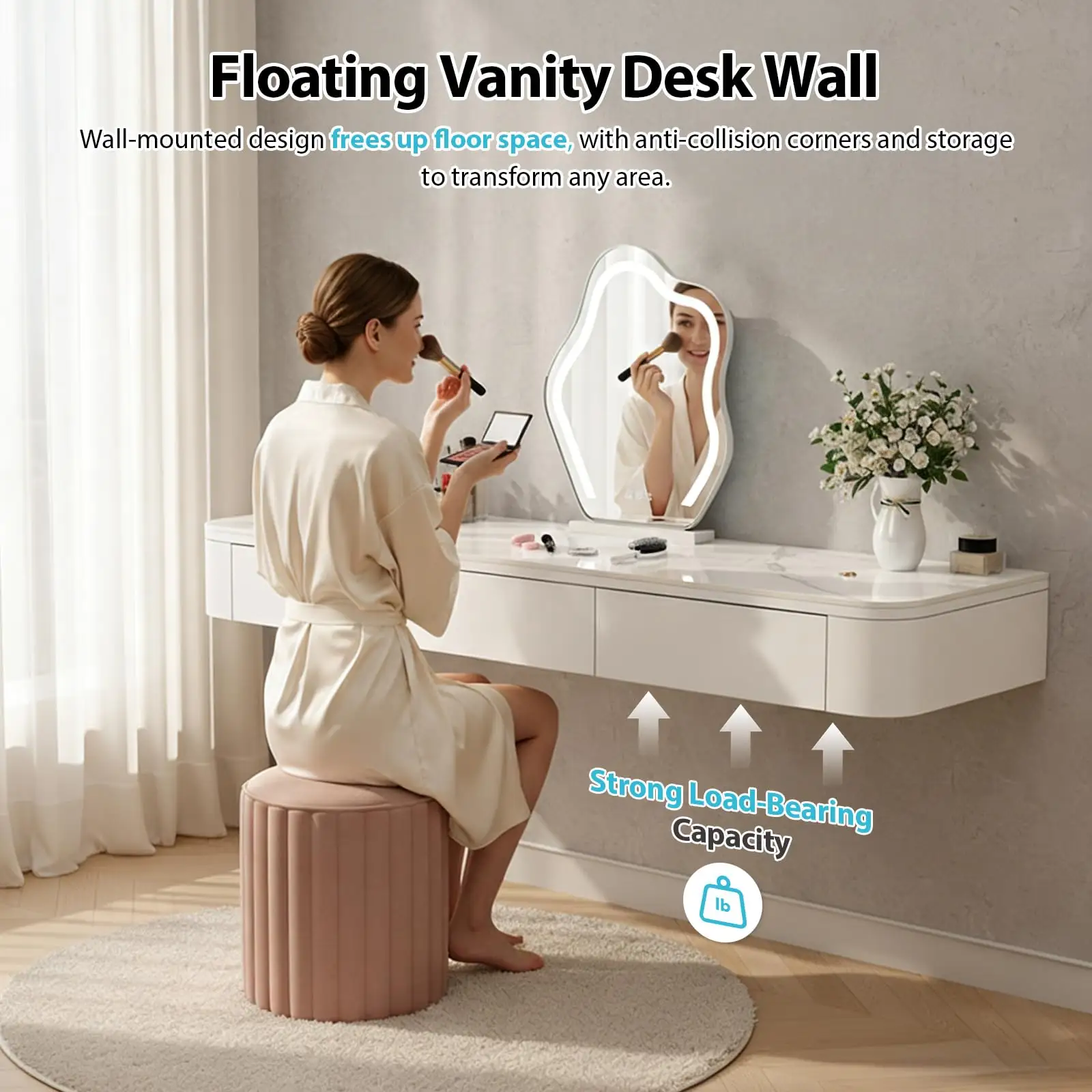 Fully Assembled Floating Makeup Vanity Desk showcase