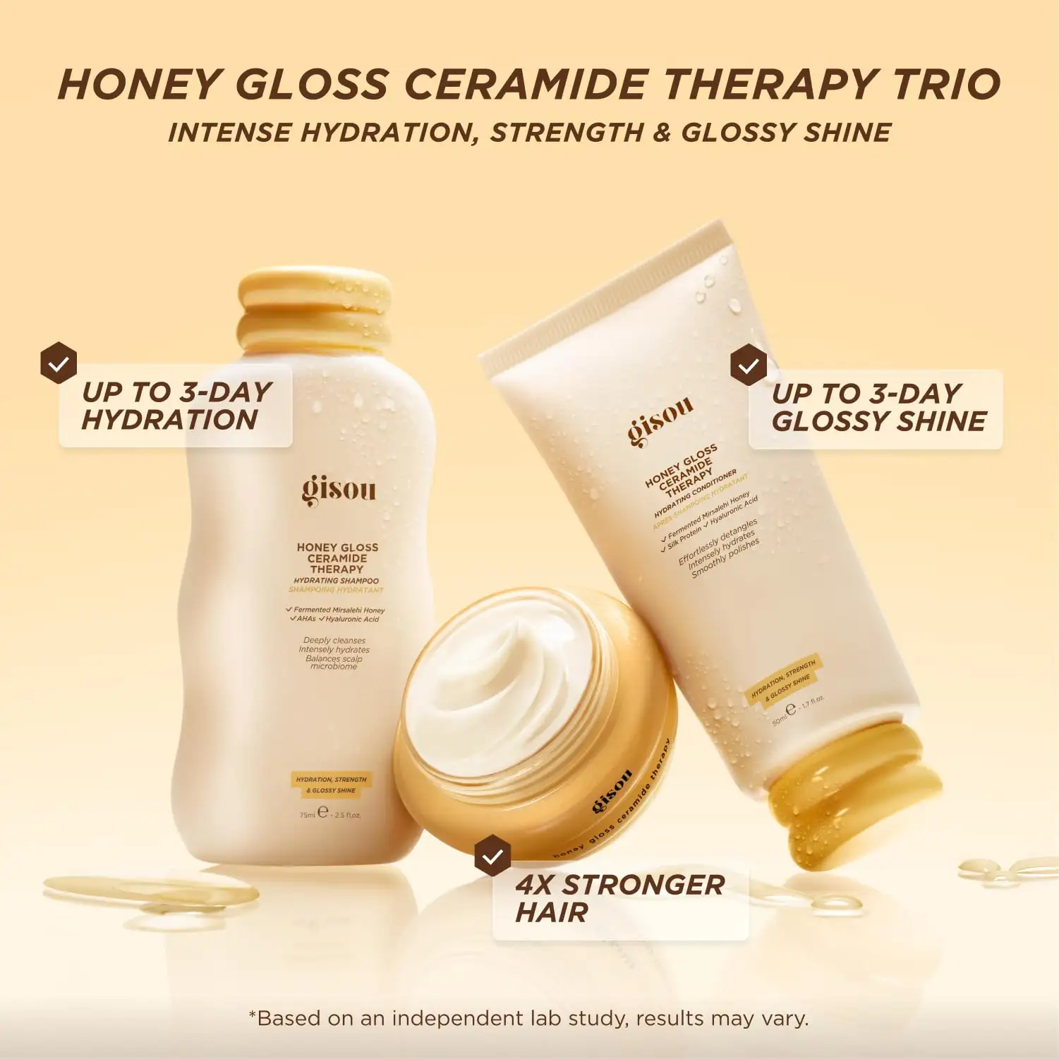 Gisou Honey Gloss Hair Therapy Trio – Mini Shampoo, Hair Mask and Conditioner detail