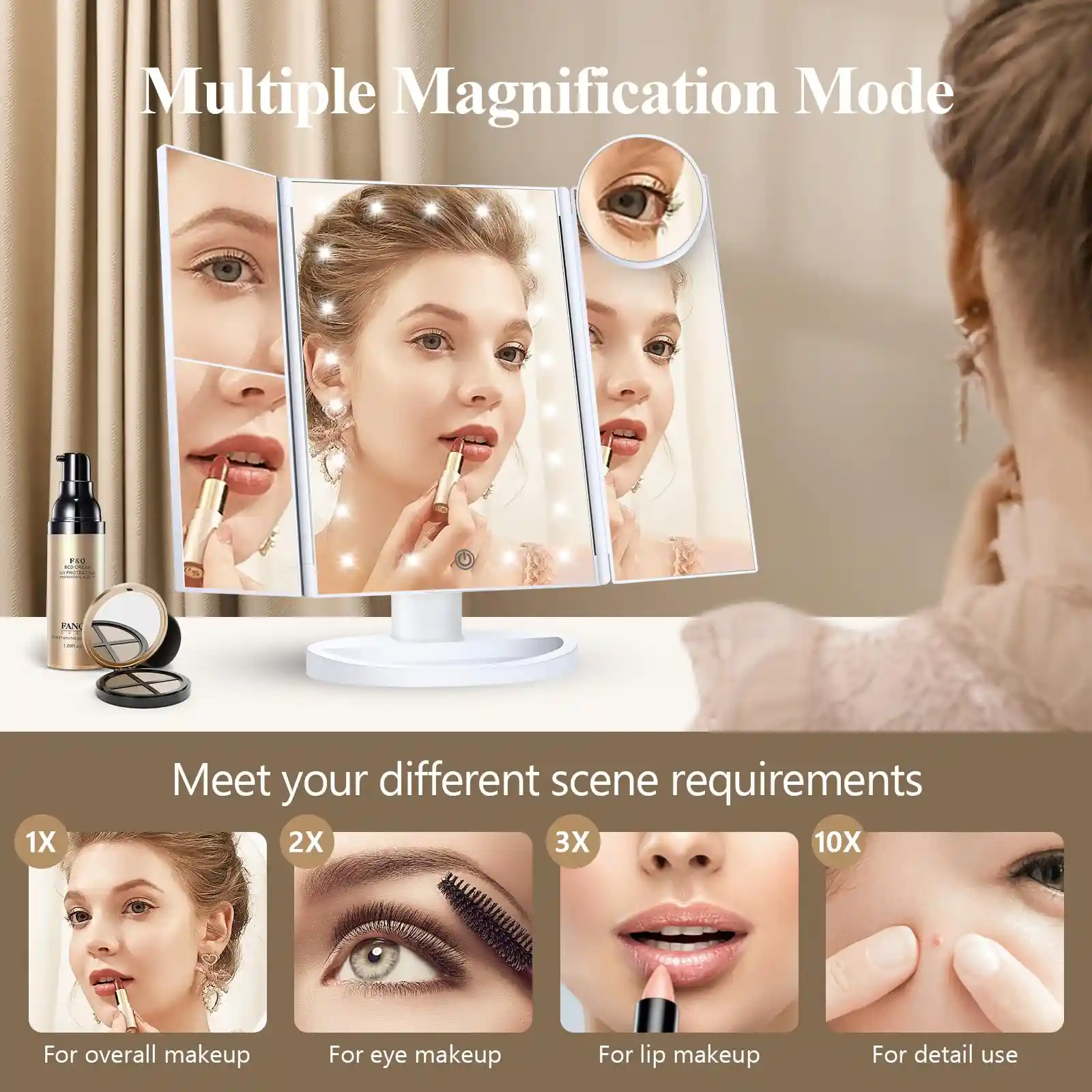 HUONUL Makeup Mirror, Vanity Mirror with Lights, 2X/3X/10X Magnification detail