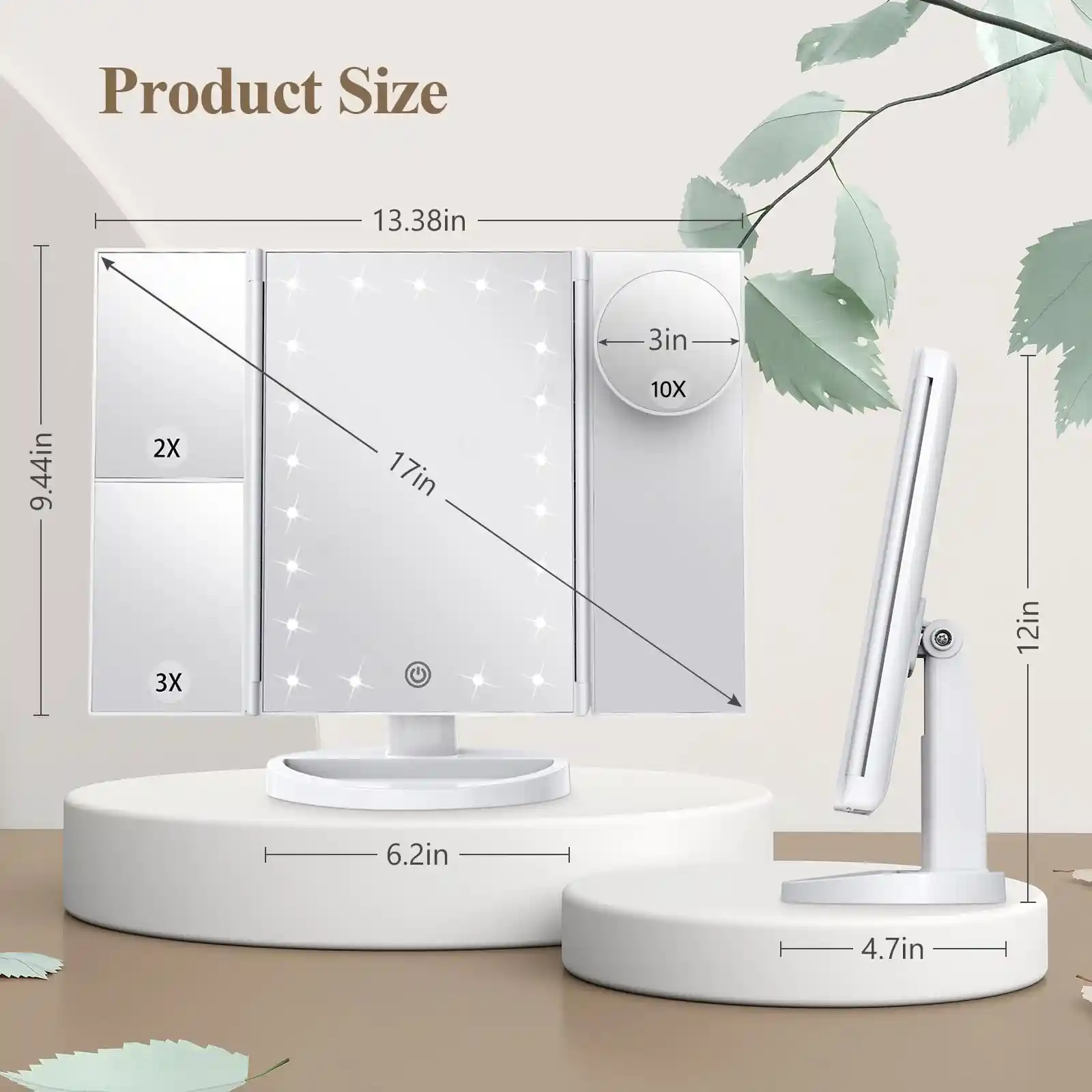HUONUL Makeup Mirror, Vanity Mirror with Lights, 2X/3X/10X Magnification results