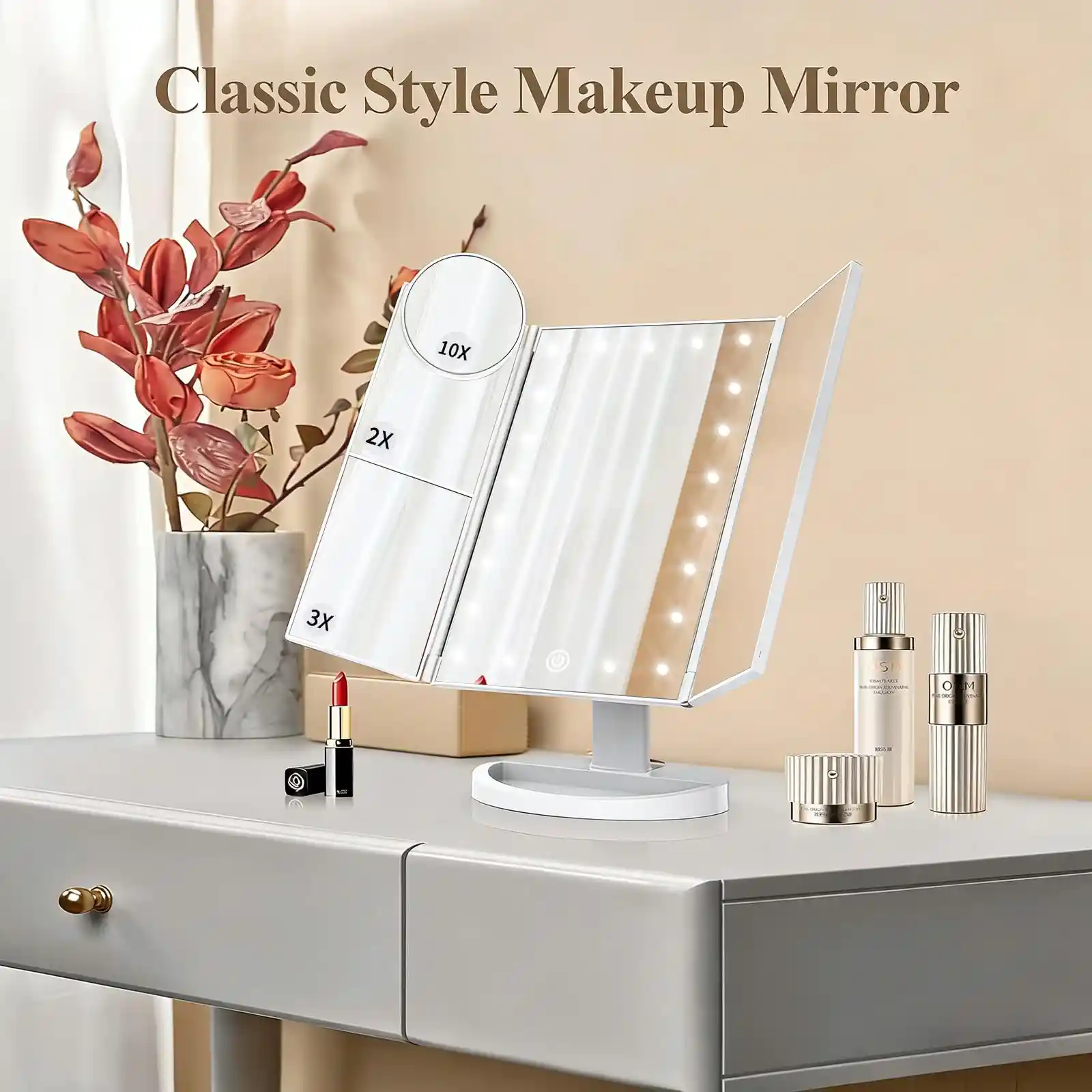 HUONUL Makeup Mirror, Vanity Mirror with Lights, 2X/3X/10X Magnification unboxing