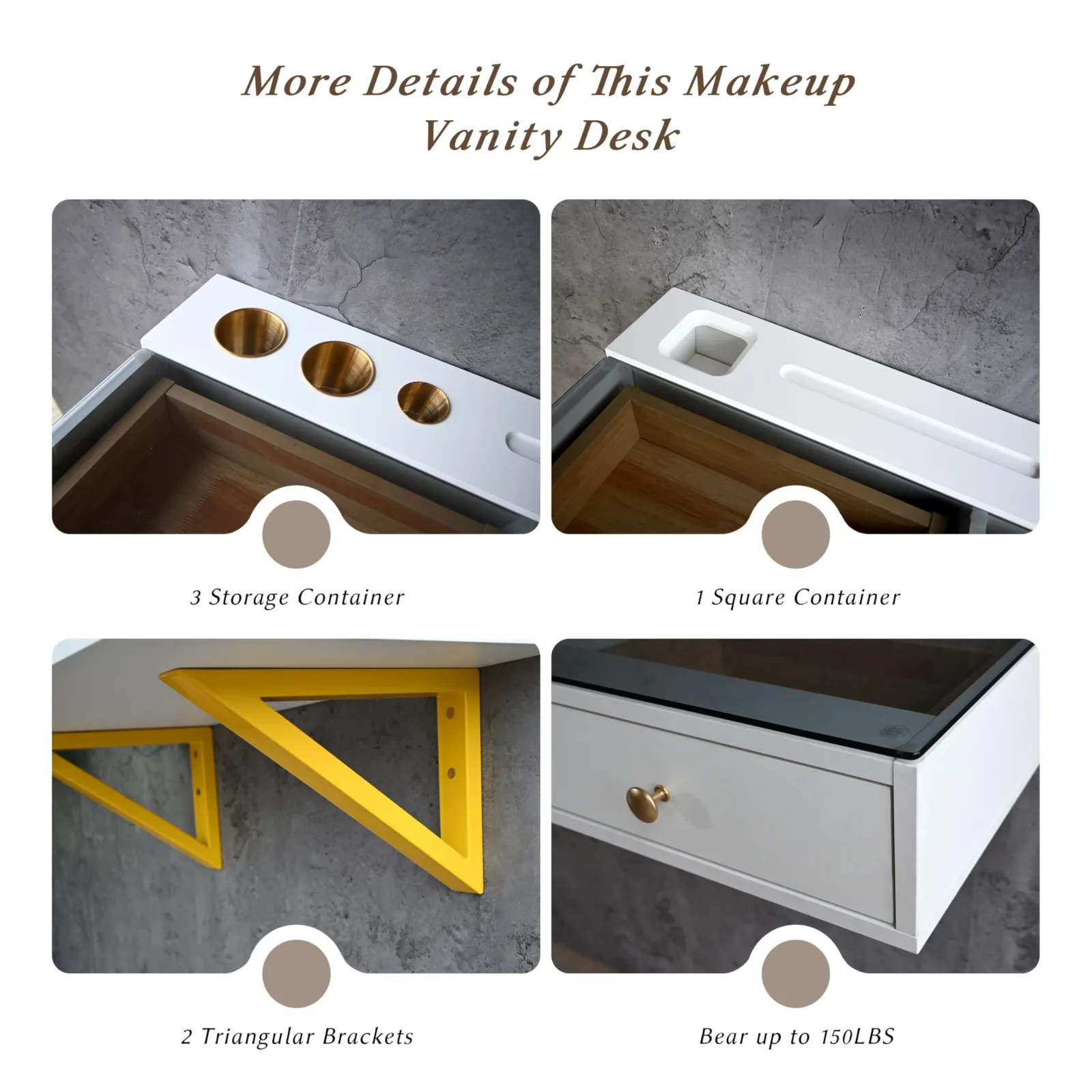 IEO 47″ Floating Vanity Makeup Table,Wall Mounted Desk with 3 Drawers features