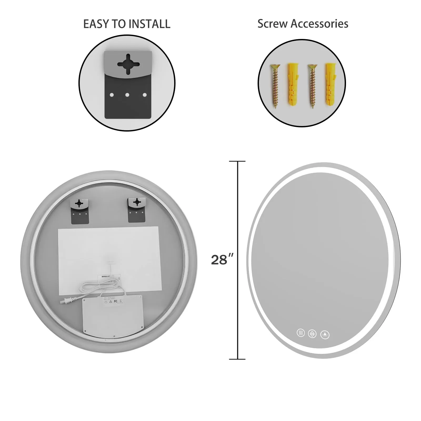 LED Bathroom Mirror 28 Inch Round Mirror with Lights detail