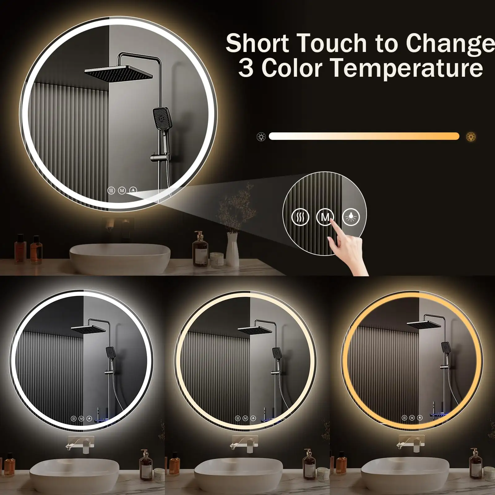 LED Bathroom Mirror 28 Inch Round Mirror with Lights features