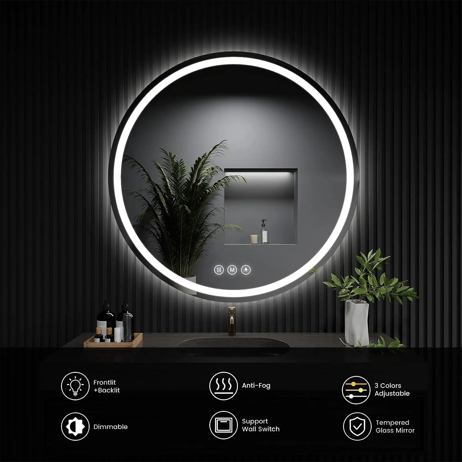 LED Bathroom Mirror 28 Inch Round Mirror with Lights unboxing