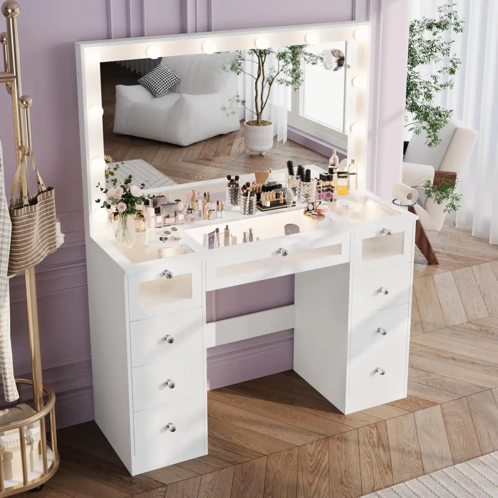Makeup Vanity Desk with LED Lights and Large 36.9’’ Mirror unboxing