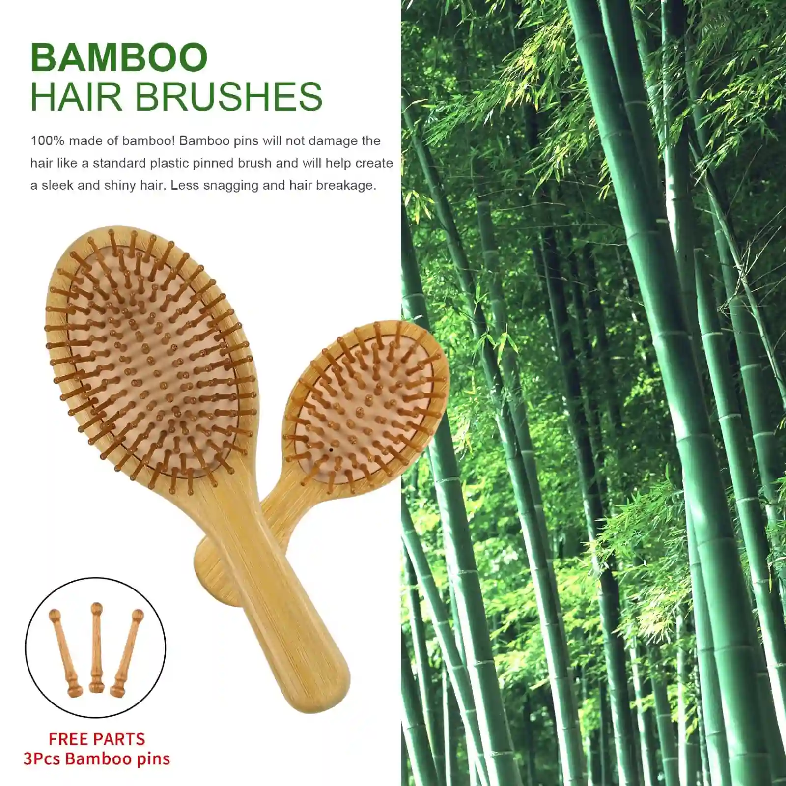 MRD Hair Brush Set, Natural Bamboo Comb Paddle showcase