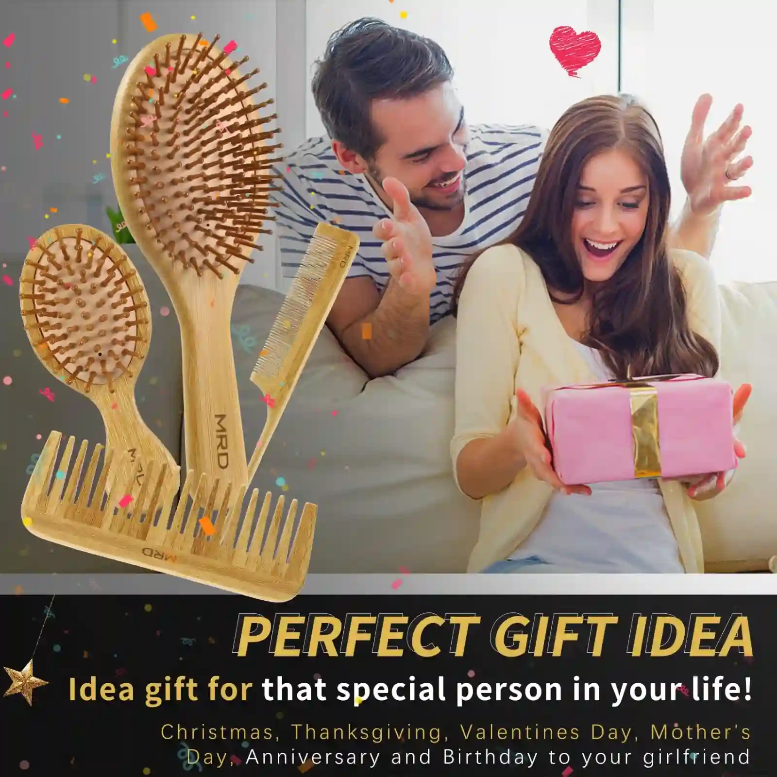 MRD Hair Brush Set, Natural Bamboo Comb Paddle unboxing