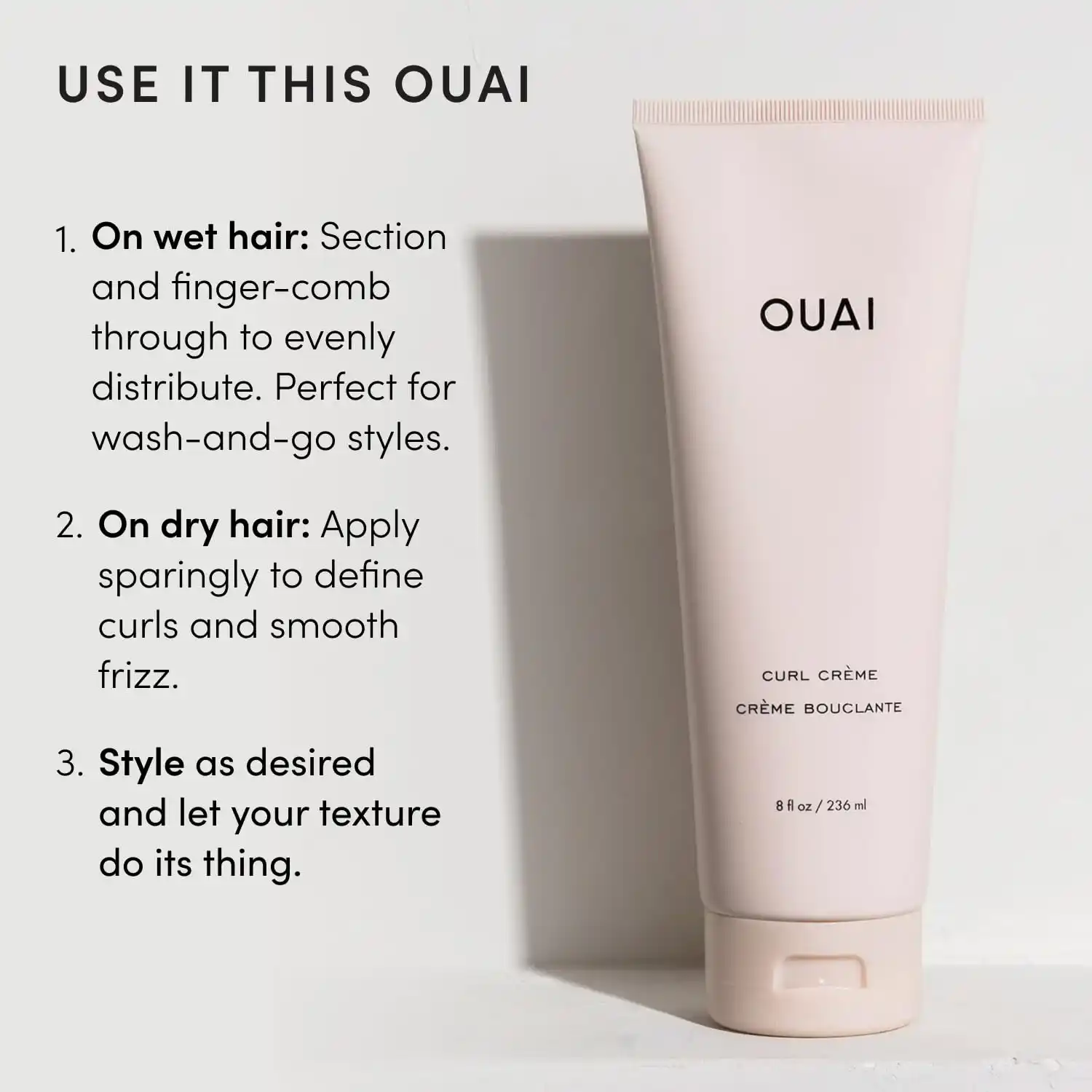 OUAI Curl Cream – Curl Defining Cream with Chia & Linseed Oil packaging