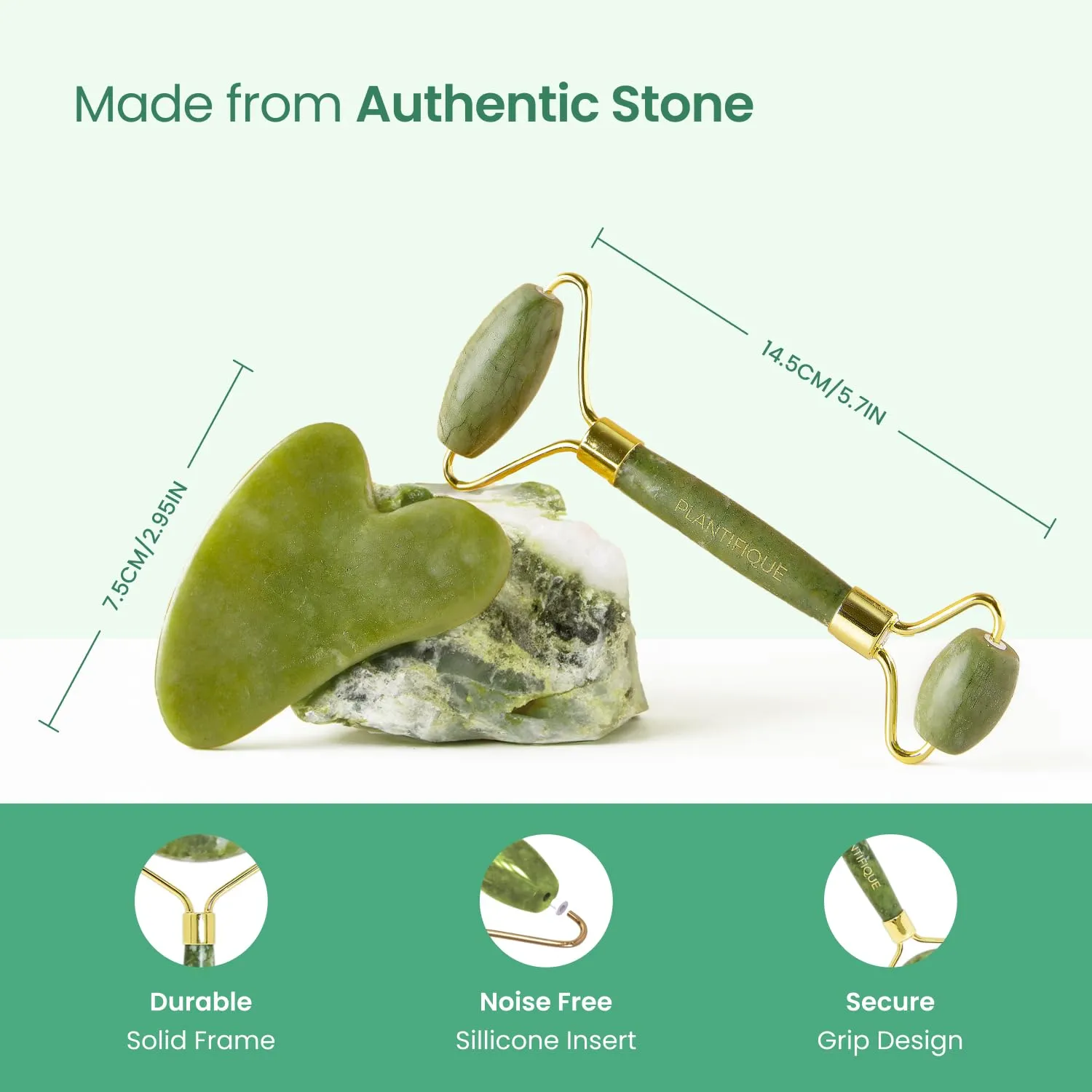 PLANTIFIQUE Jade Roller & Gua Sha Set features