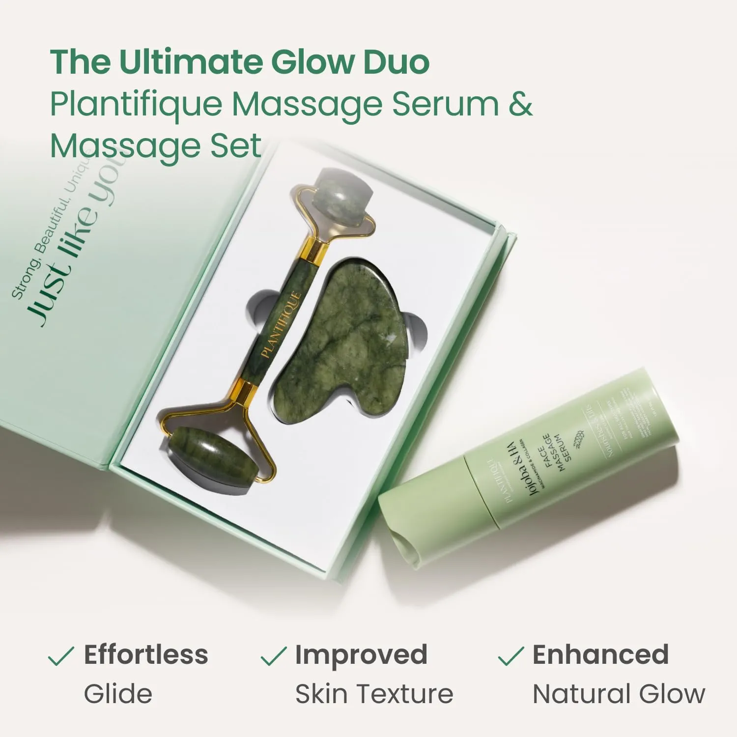 PLANTIFIQUE Jade Roller & Gua Sha Set showcase