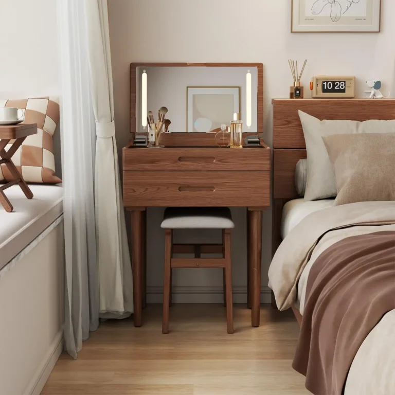 Solid Wood Small Vanity Desk with Mirror and Lights review