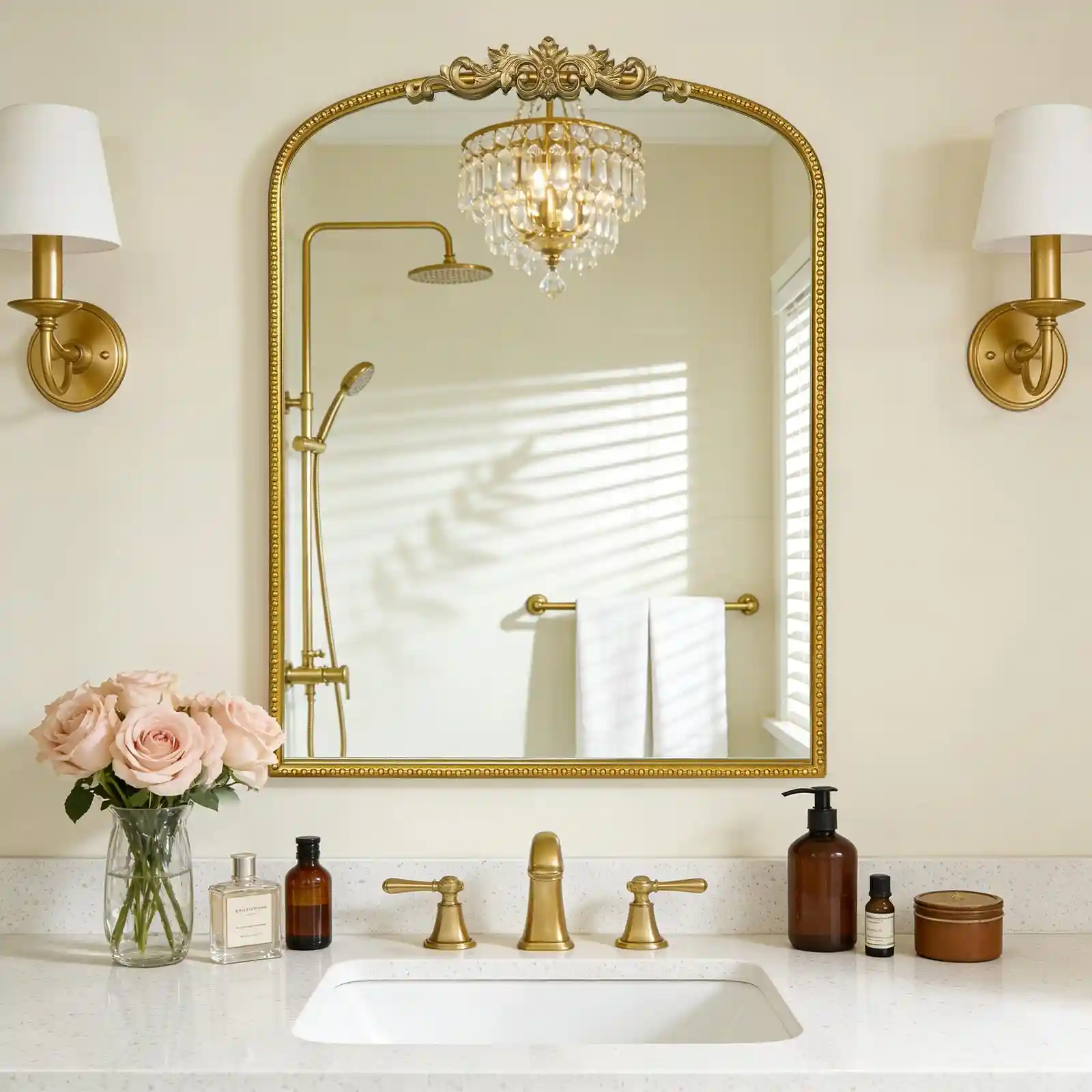 WallBeyond Gold Vintage Mirror for Vanity 24×32 Inch texture