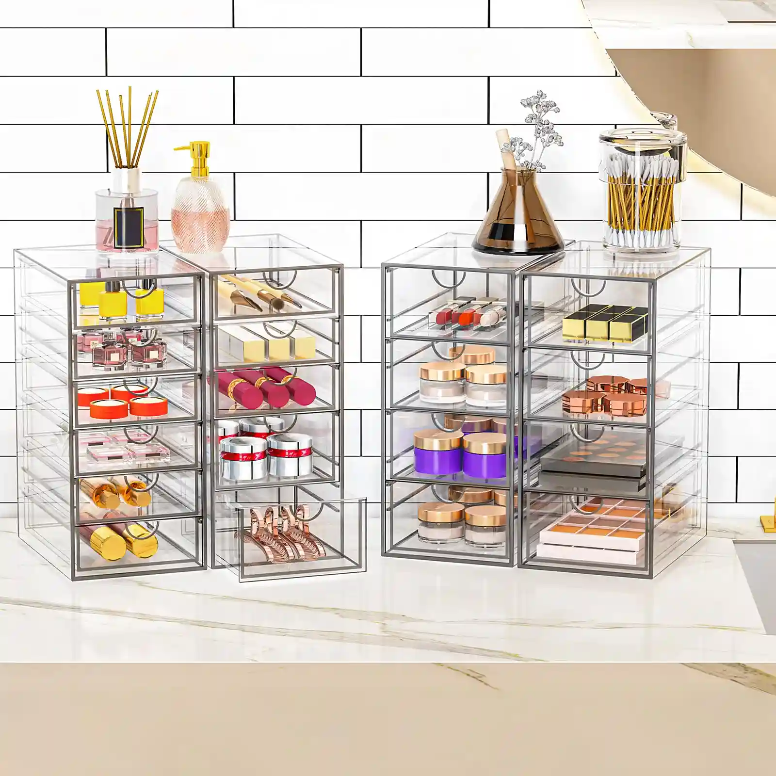 YFXCVSL Acrylic Makeup Organizer with 19 Drawers detail