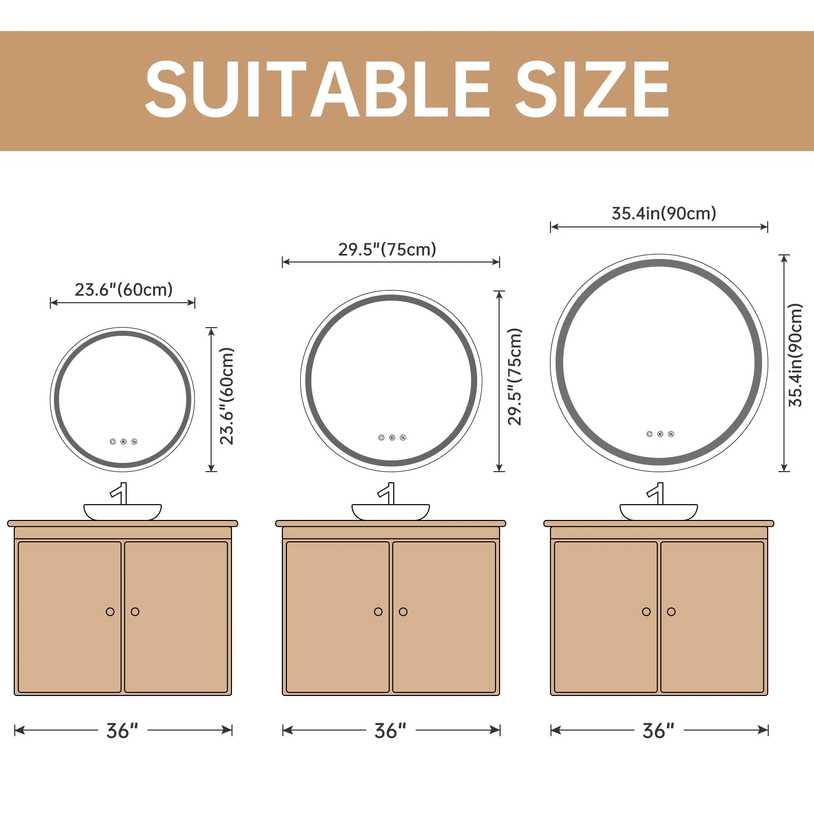 30 Inch Round Backlit Bathroom Mirror with Lights detail