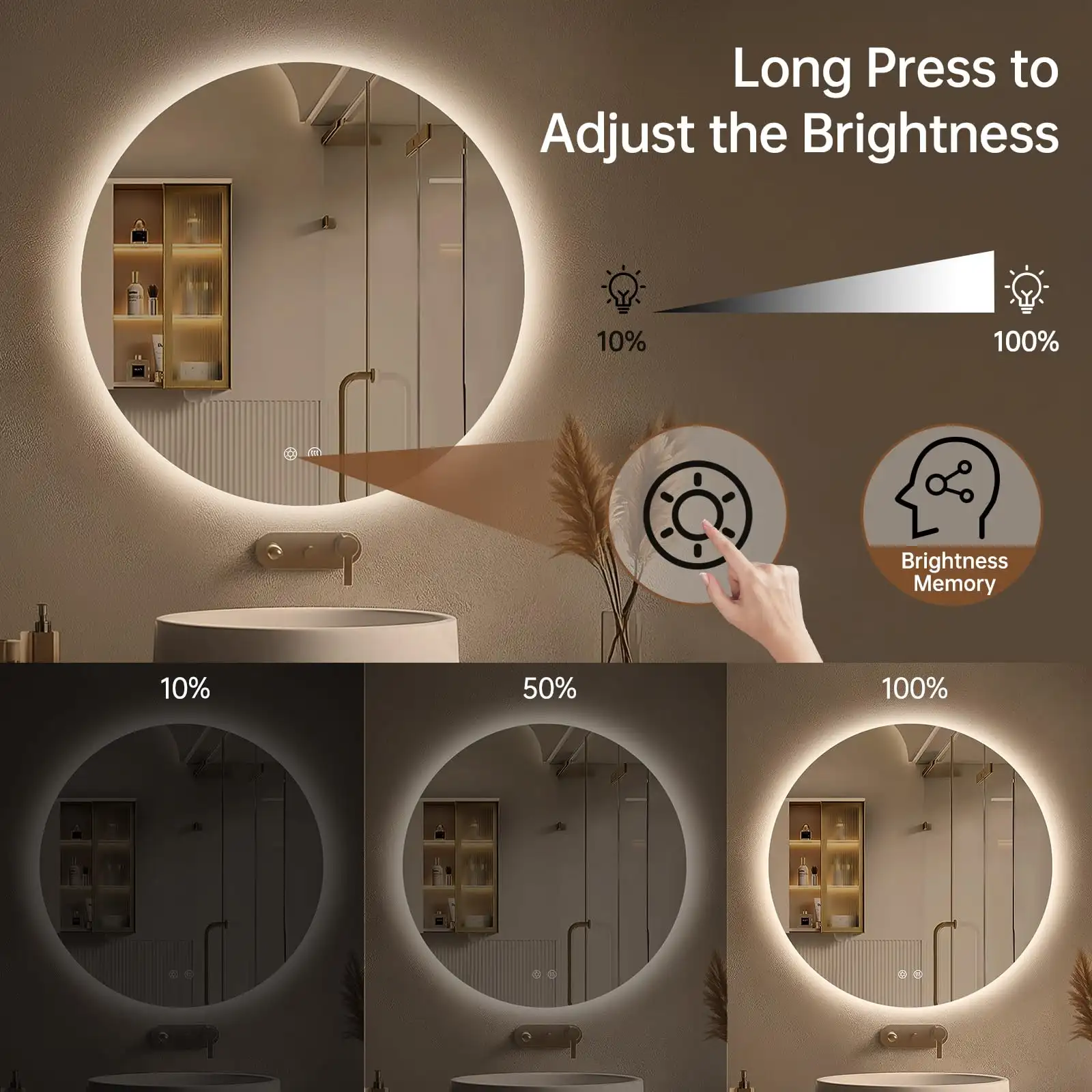 30 Inch Round Backlit Bathroom Mirror with Lights features