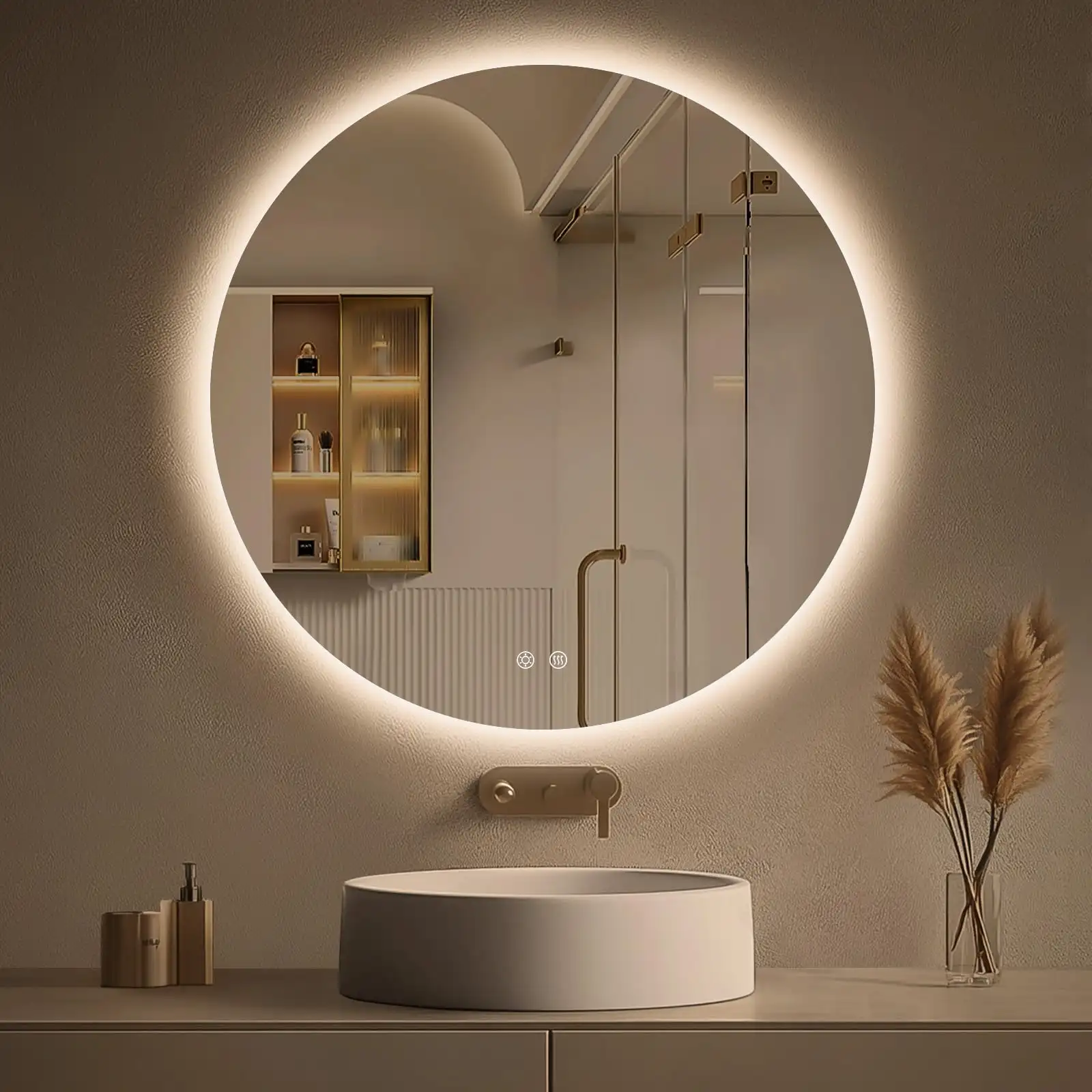 30 Inch Round Backlit Bathroom Mirror with Lights texture