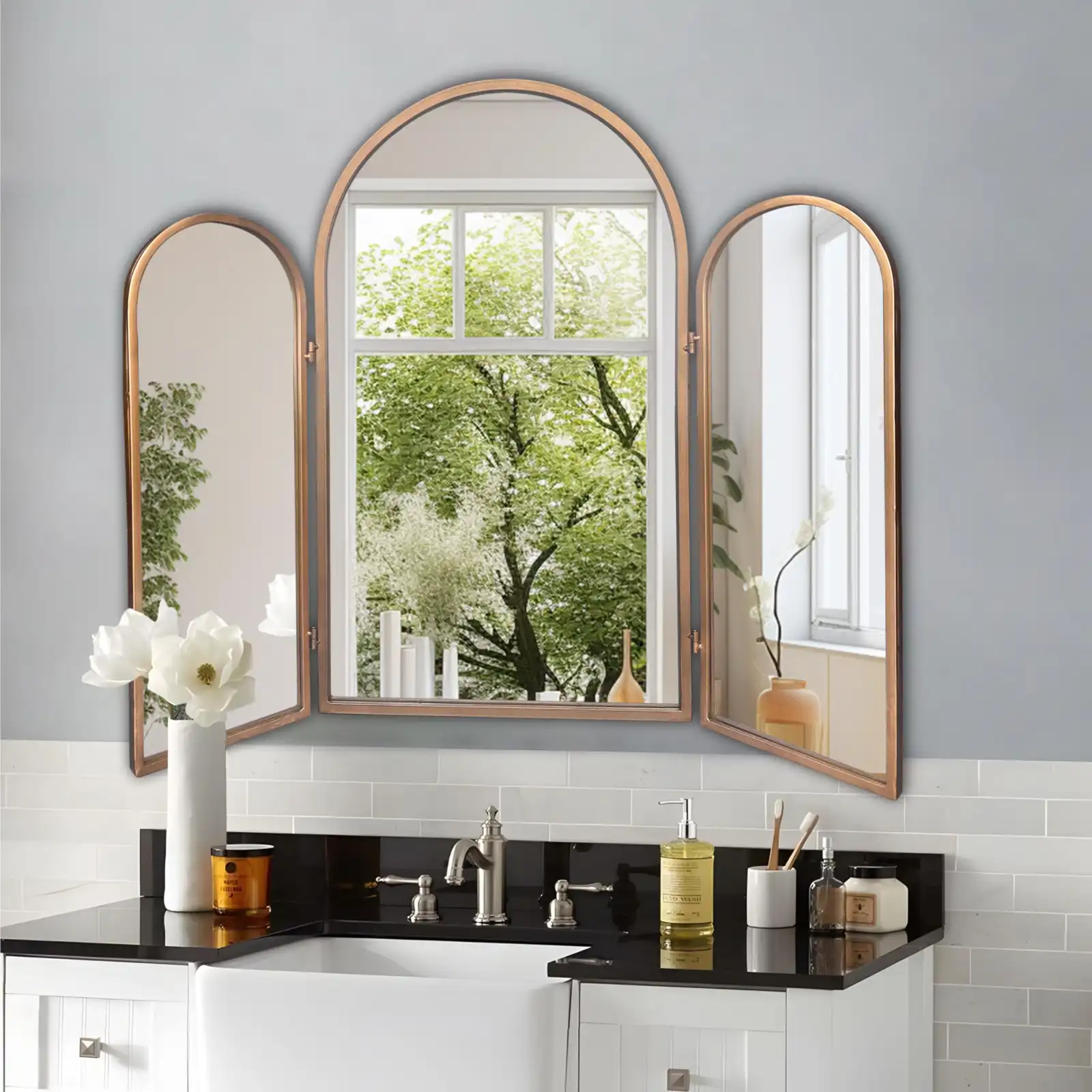 3 Way Mirror Bathroom, Trifold Vanity Mirrors for Bathroom Bedroom texture