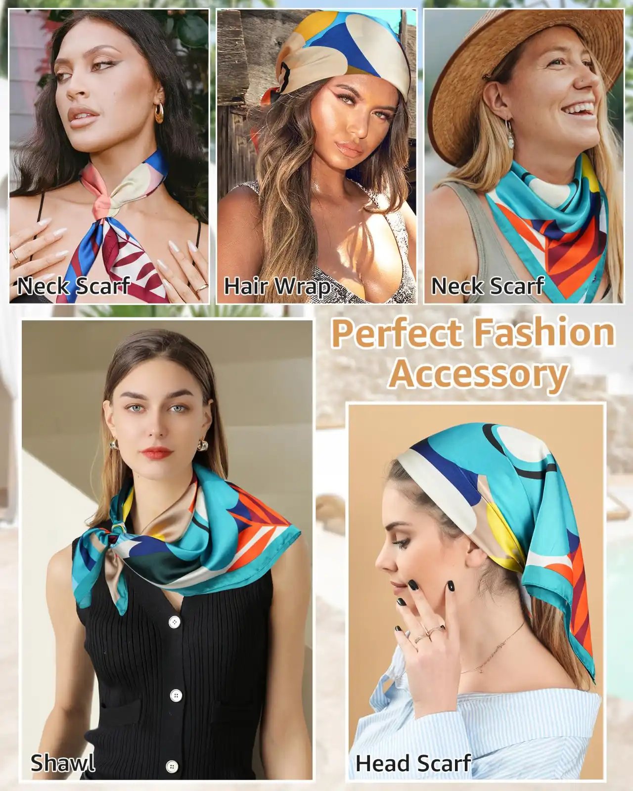 4 PCS 27.5 Inches Satin Head Scarf Silk Scarf showcase