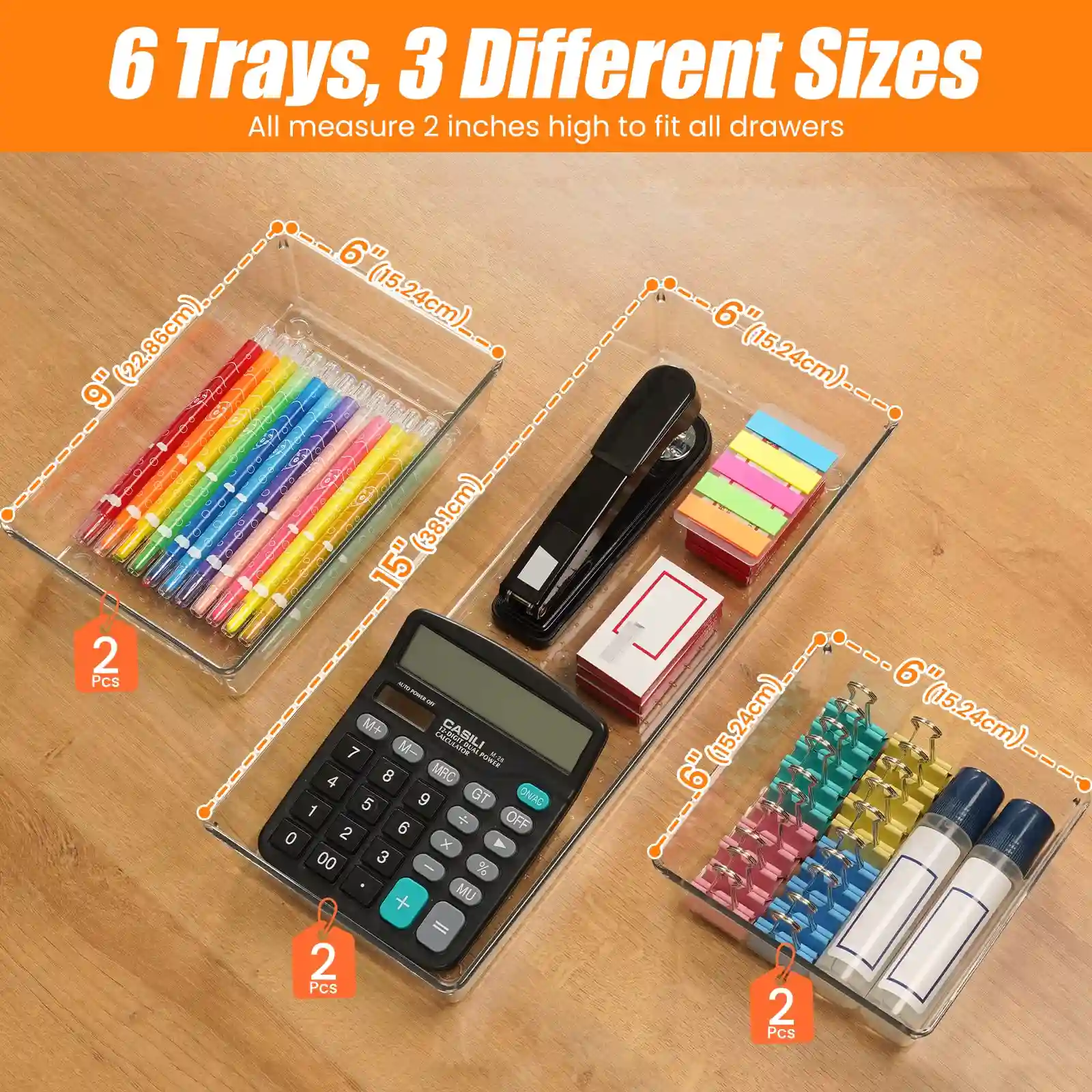 6 Pcs Large Size Clear Drawer Organizer Set detail