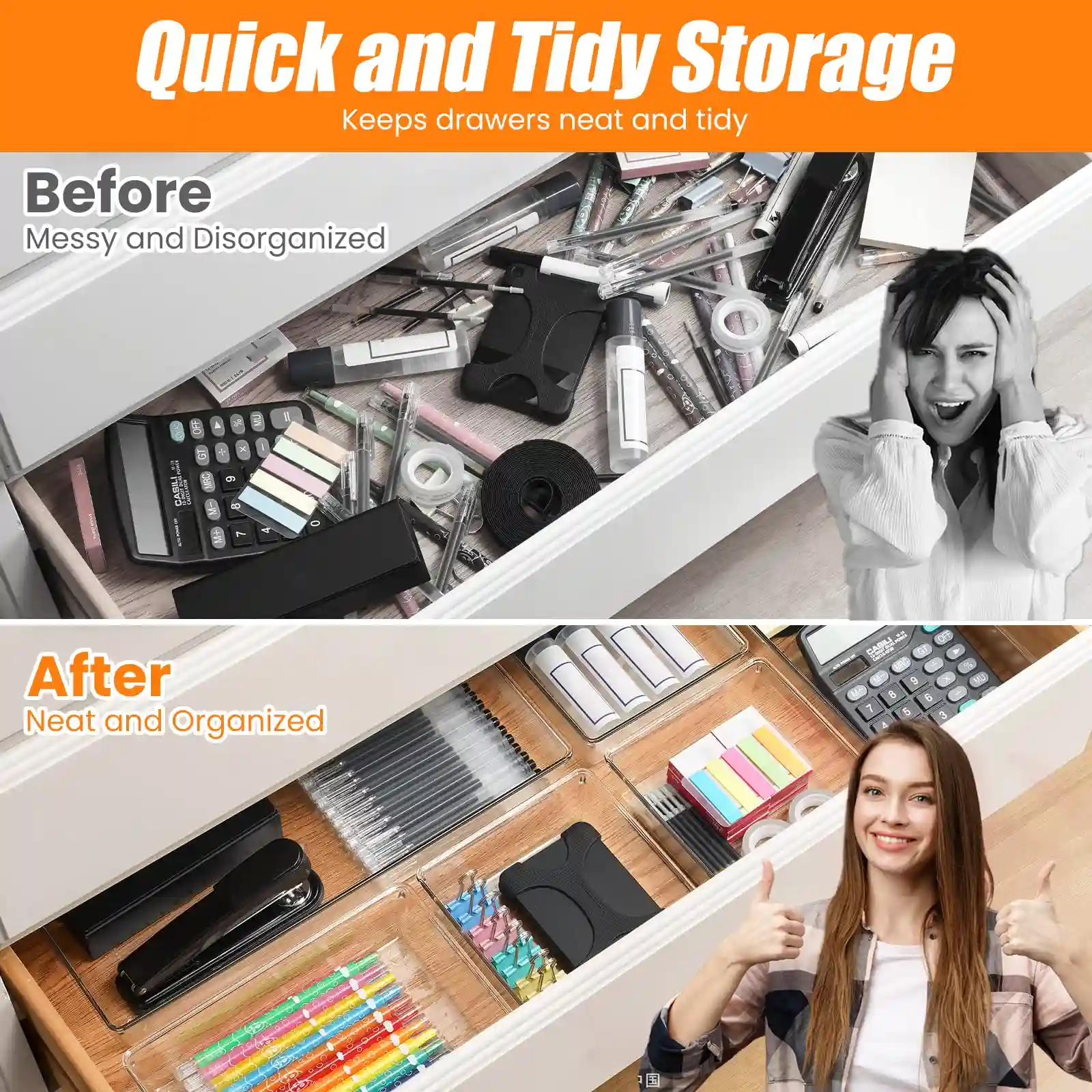 6 Pcs Large Size Clear Drawer Organizer Set results