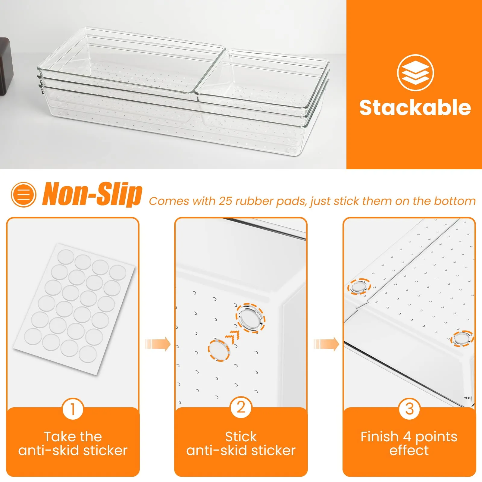 6 Pcs Large Size Clear Drawer Organizer Set showcase