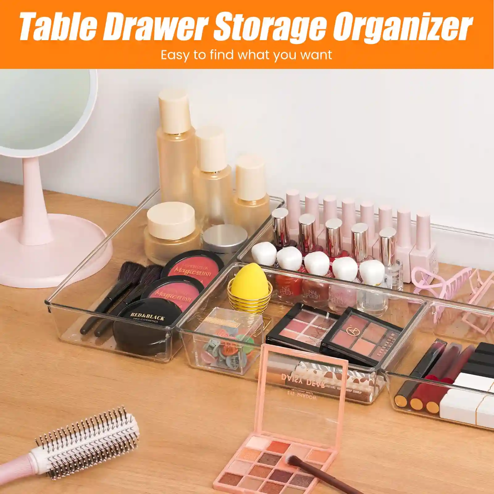 6 Pcs Large Size Clear Drawer Organizer Set texture