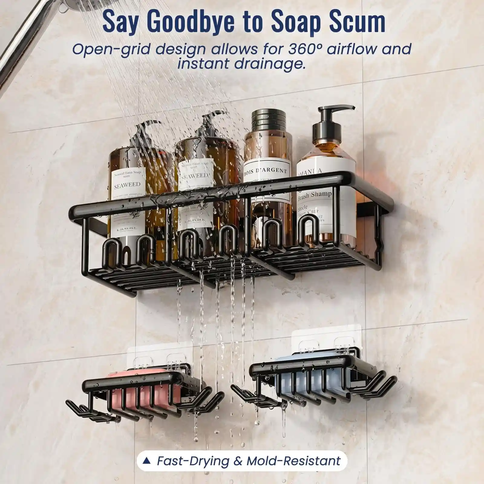 8 Pack Adhesive Rustproof Shower Caddy with Soap Dishes unboxing