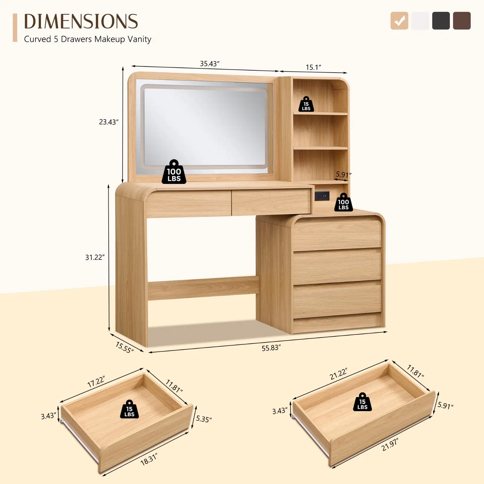 Aitjunz Makeup Vanity Desk with Mirror and Lights detail